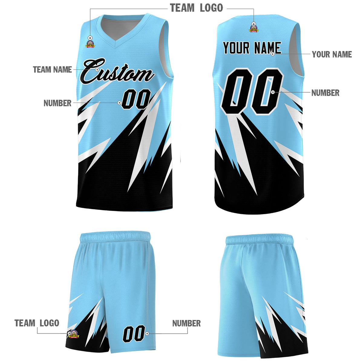 Custom Light Blue Abstract Mountain Pattern Sports Uniform Basketball Jersey
