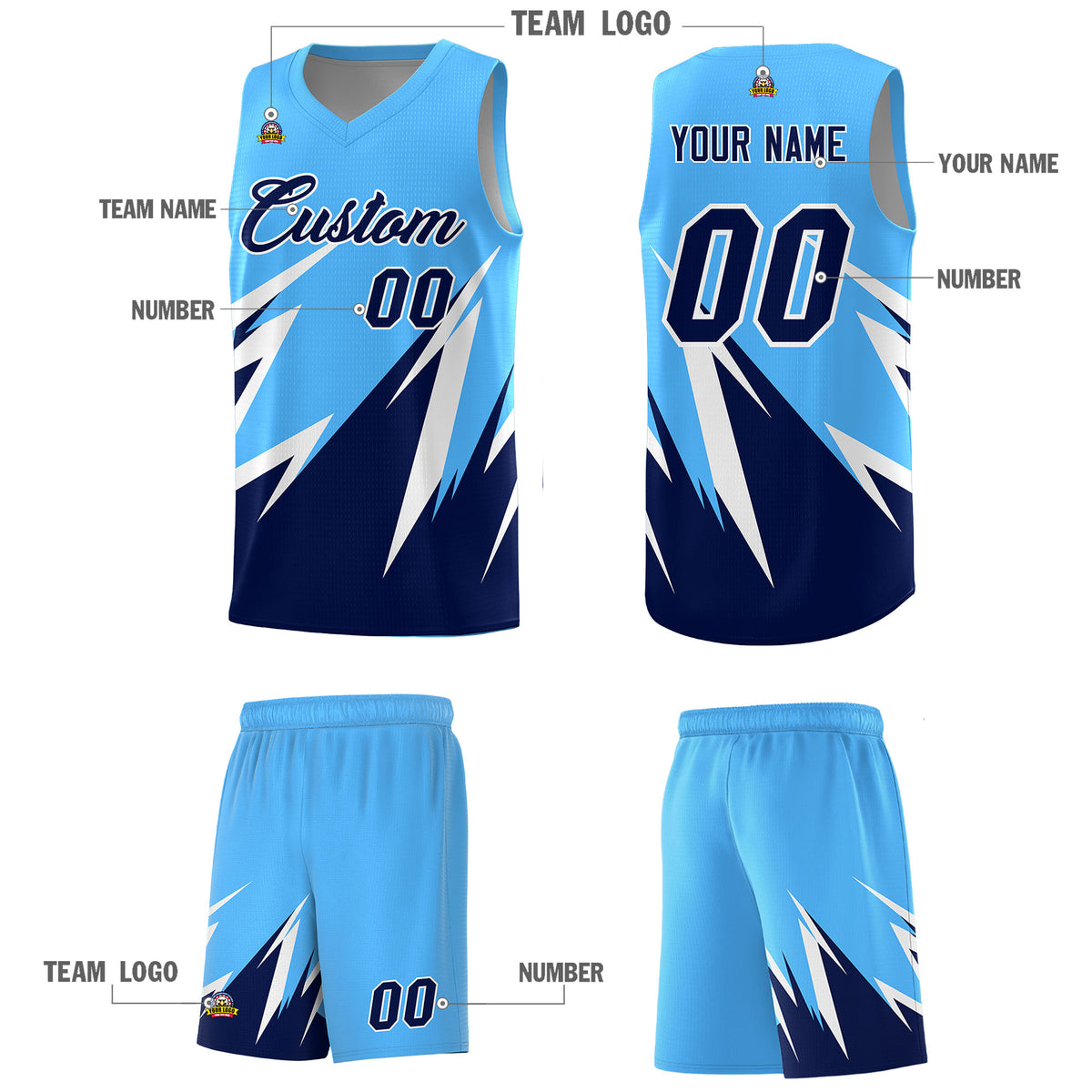 Custom Powder Blue Abstract Mountain Pattern Sports Uniform Basketball Jersey