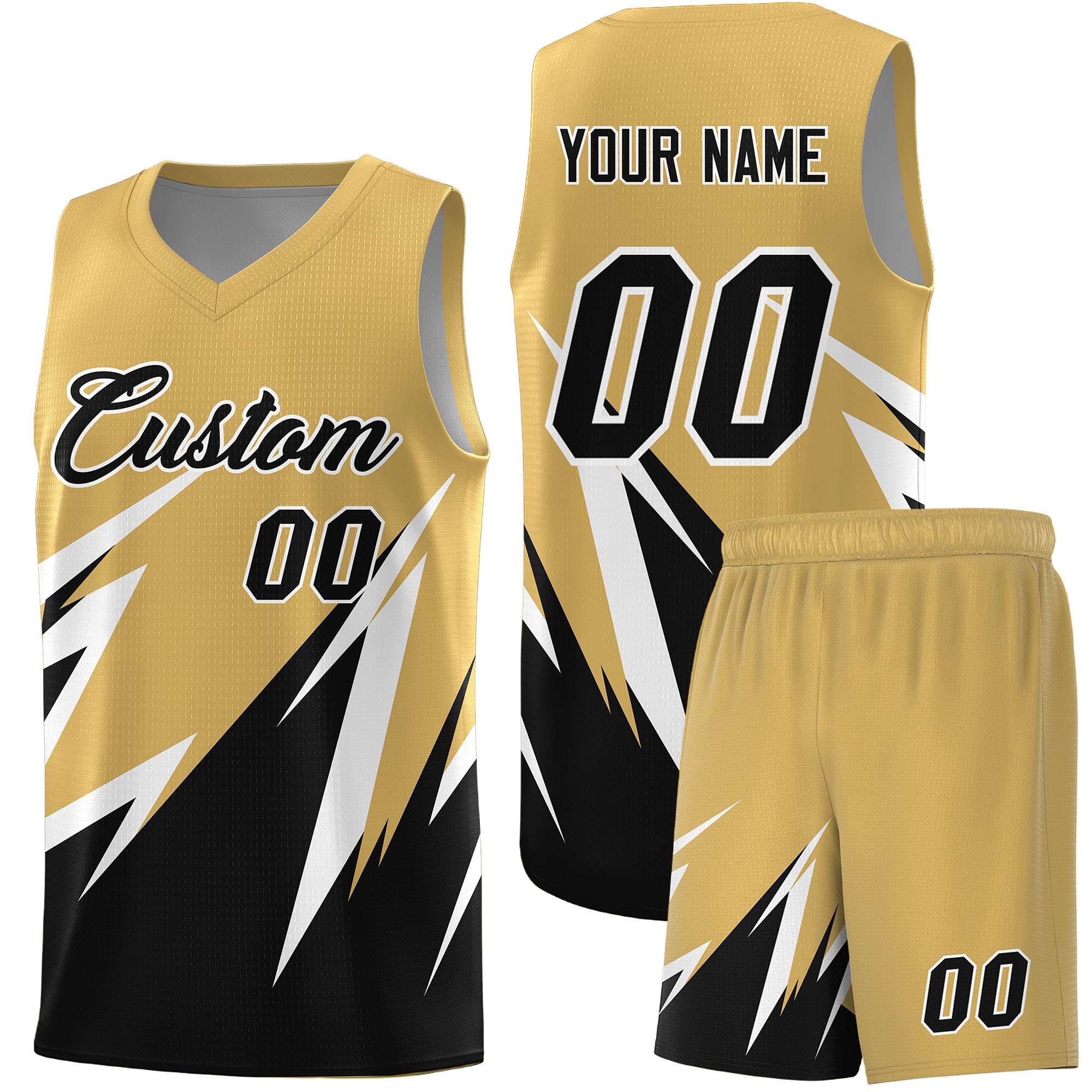 Custom Old Gold Abstract Mountain Pattern Sports Uniform Basketball Jersey