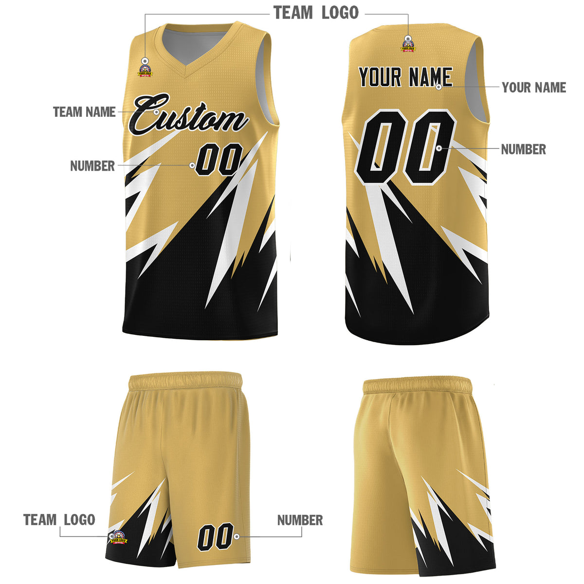 Custom Old Gold Abstract Mountain Pattern Sports Uniform Basketball Jersey