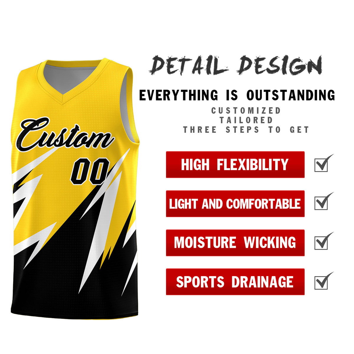 Custom Gold Abstract Mountain Pattern Sports Uniform Basketball Jersey