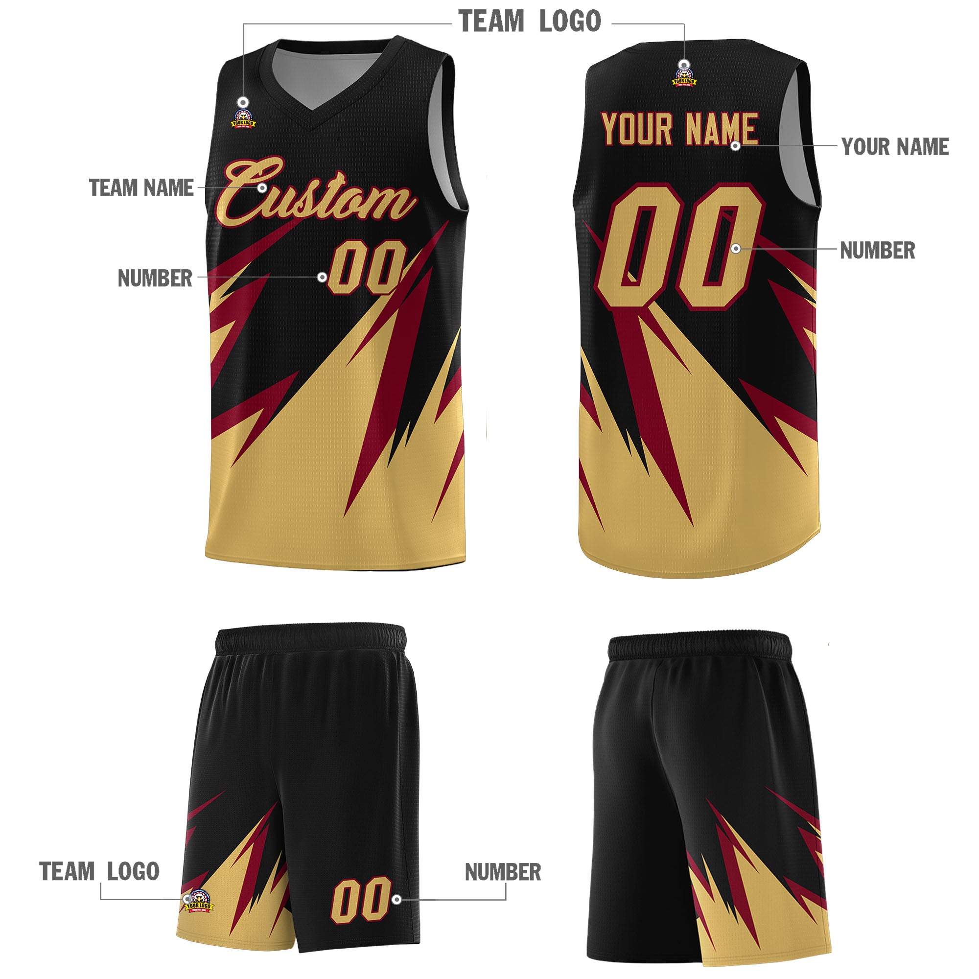 Custom Black Abstract Mountain Pattern Sports Uniform Basketball Jersey