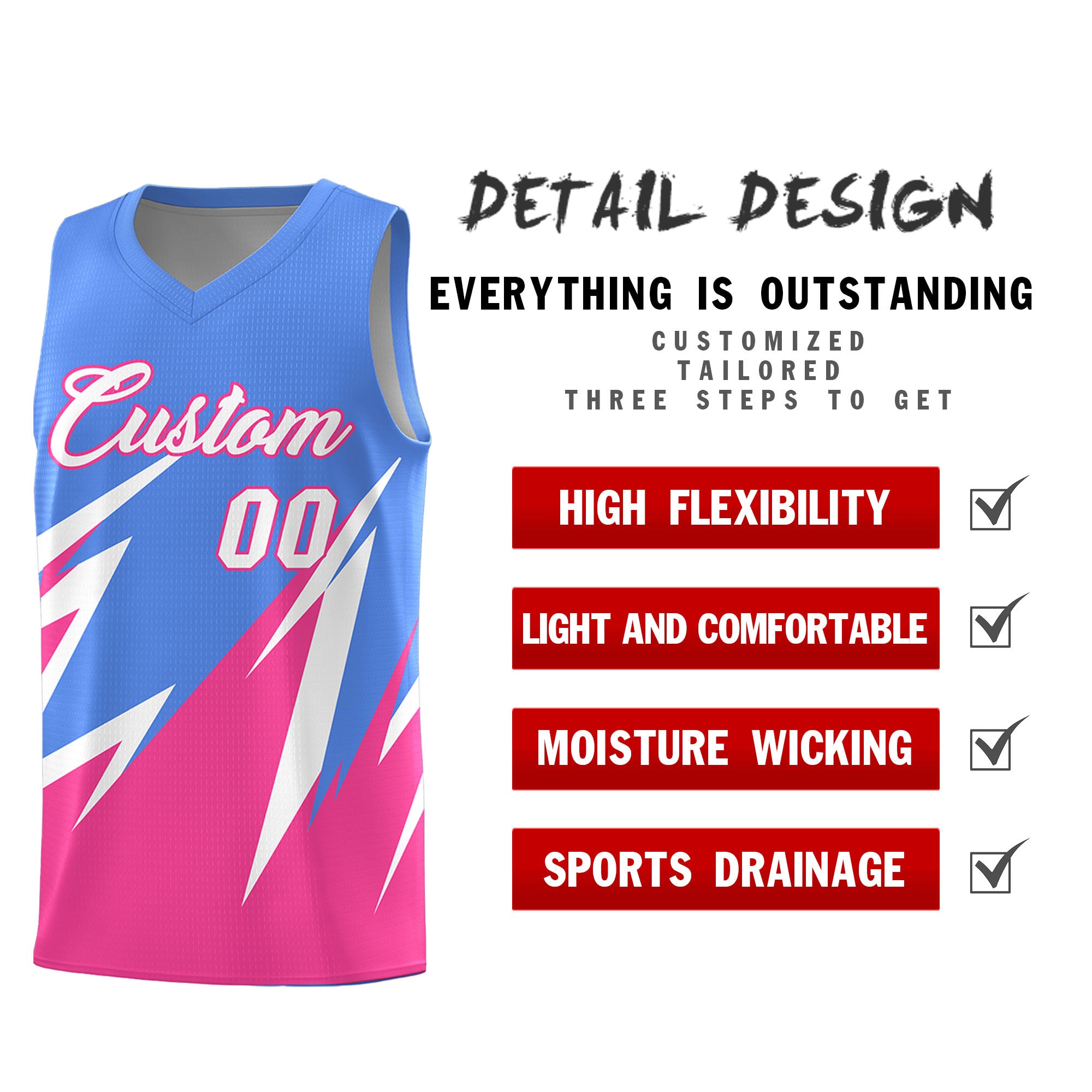 Custom Light Blue Abstract Mountain Pattern Sports Uniform Basketball Jersey