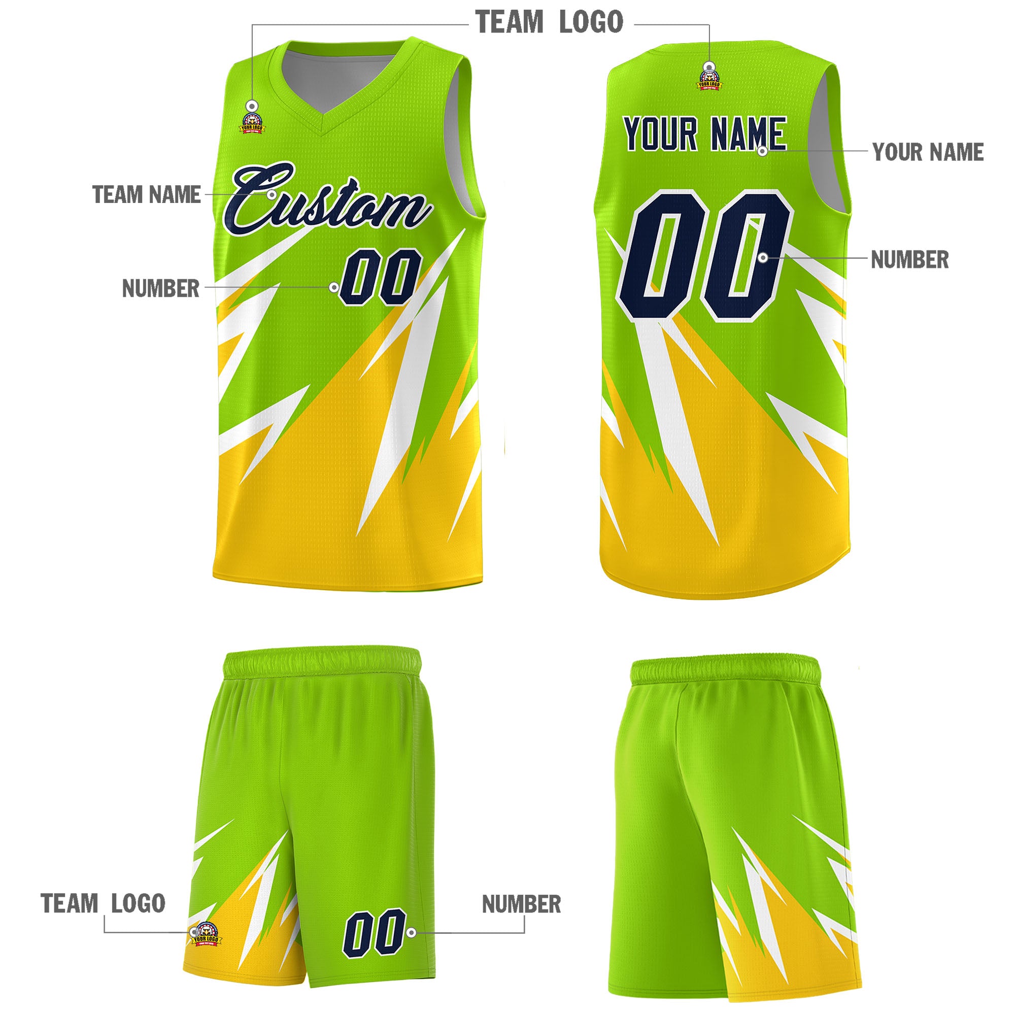 Custom Neon Green Abstract Mountain Pattern Sports Uniform Basketball Jersey