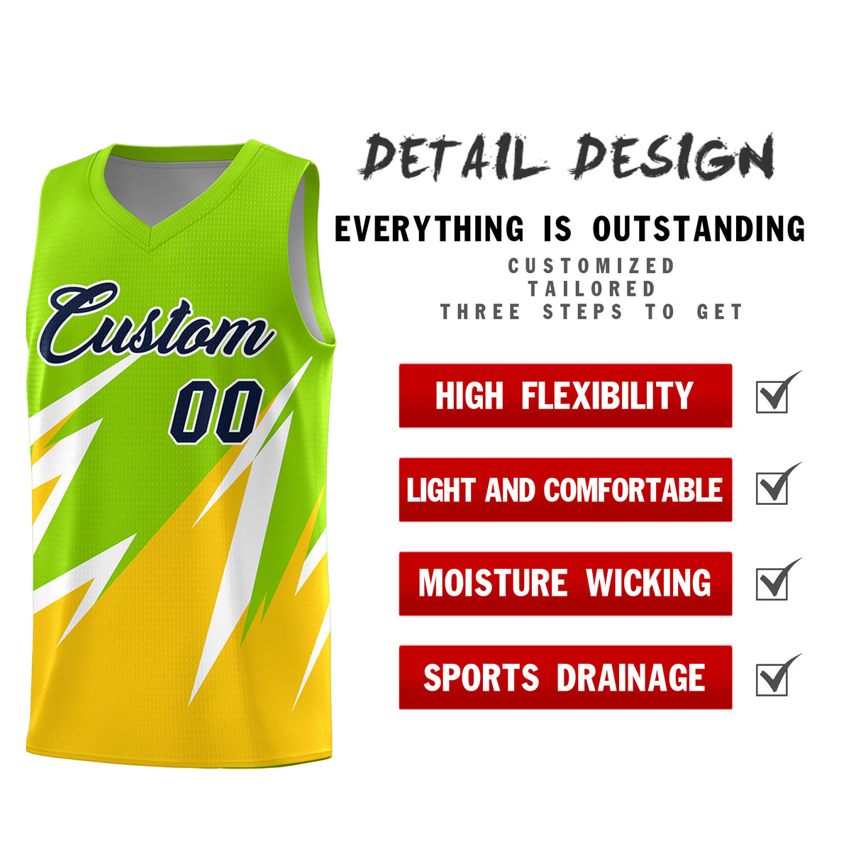 Custom Neon Green Abstract Mountain Pattern Sports Uniform Basketball Jersey