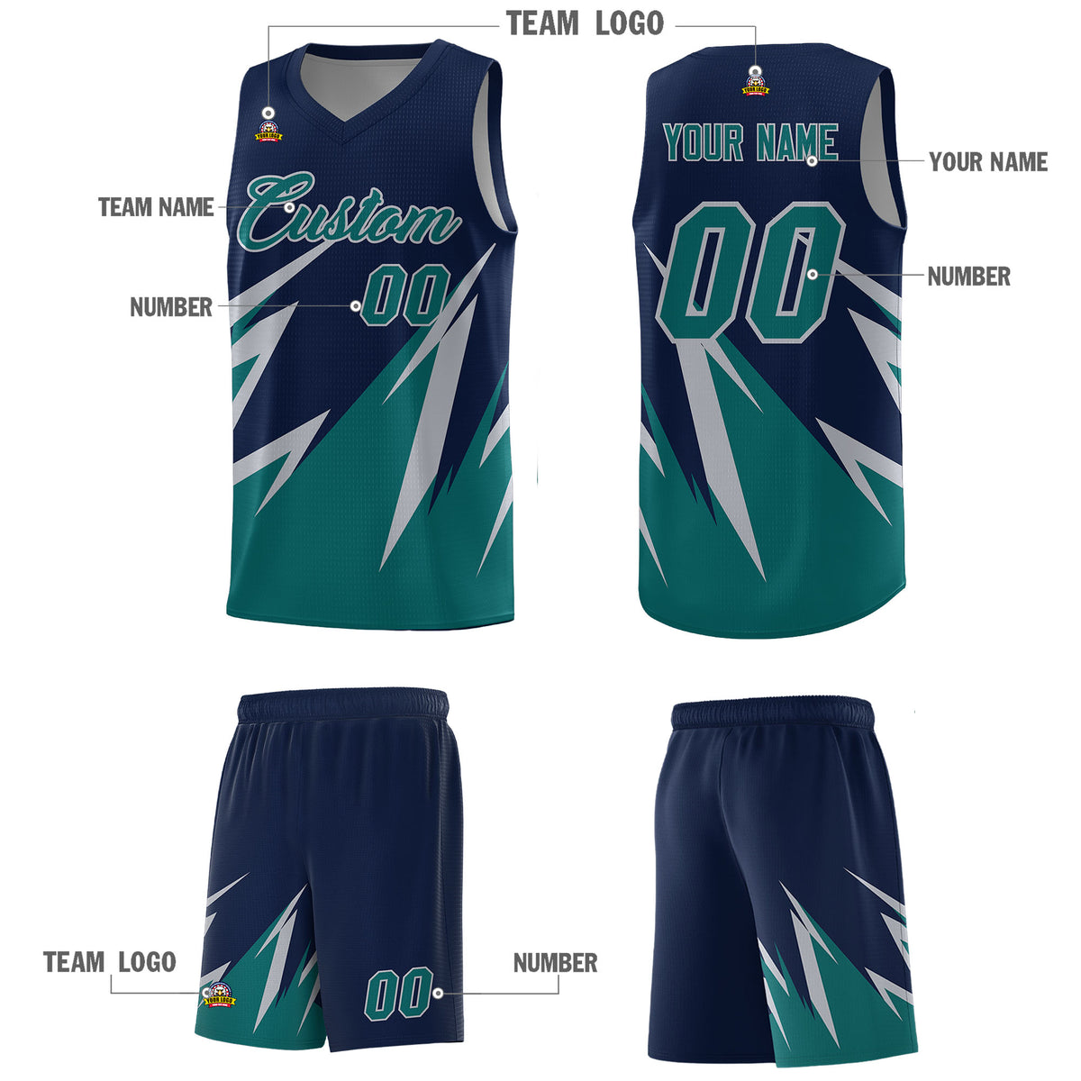 Custom Navy Abstract Mountain Pattern Sports Uniform Basketball Jersey