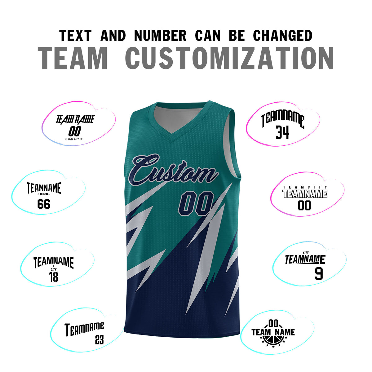 Custom Teal Abstract Mountain Pattern Sports Uniform Basketball Jersey
