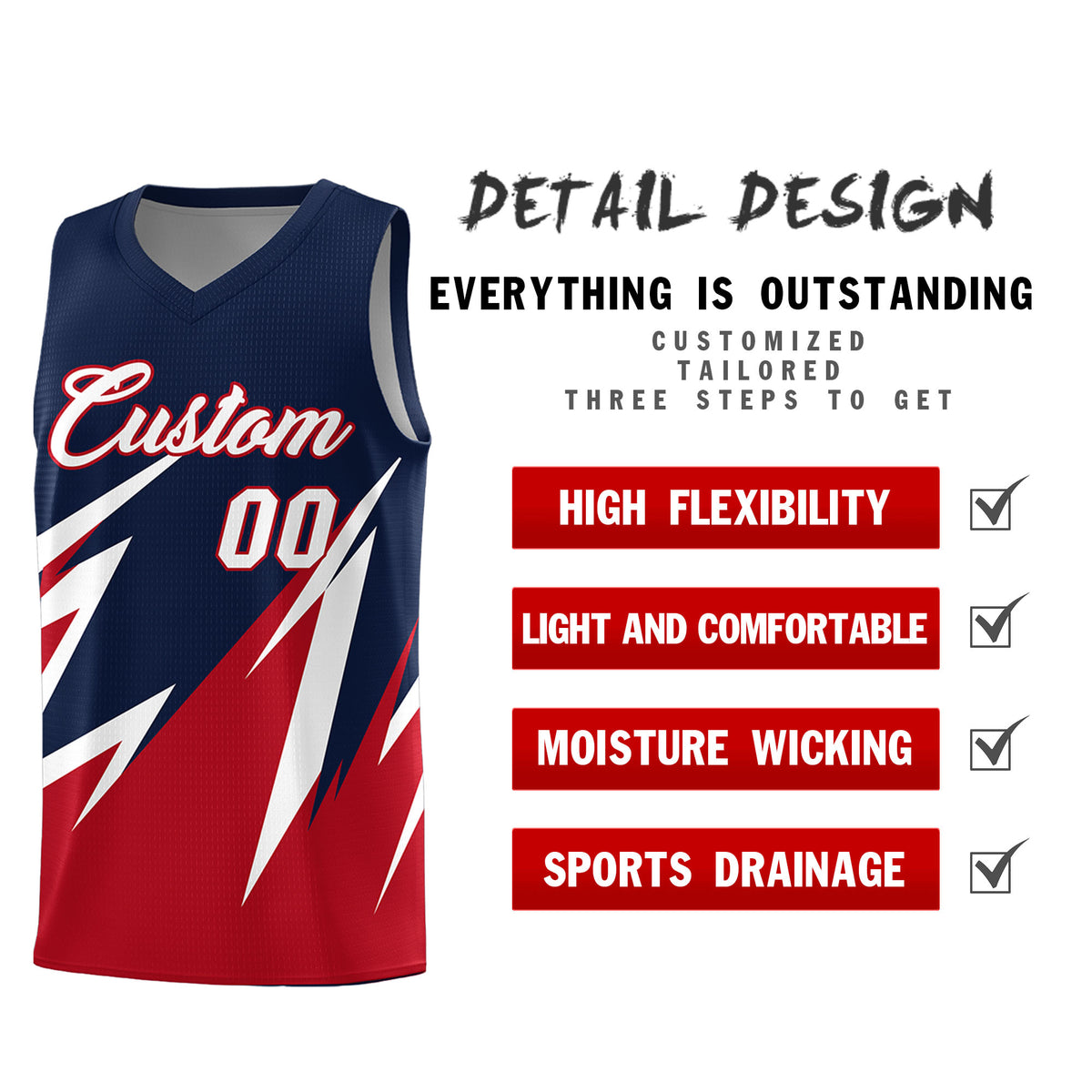 Custom Navy Abstract Mountain Pattern Sports Uniform Basketball Jersey