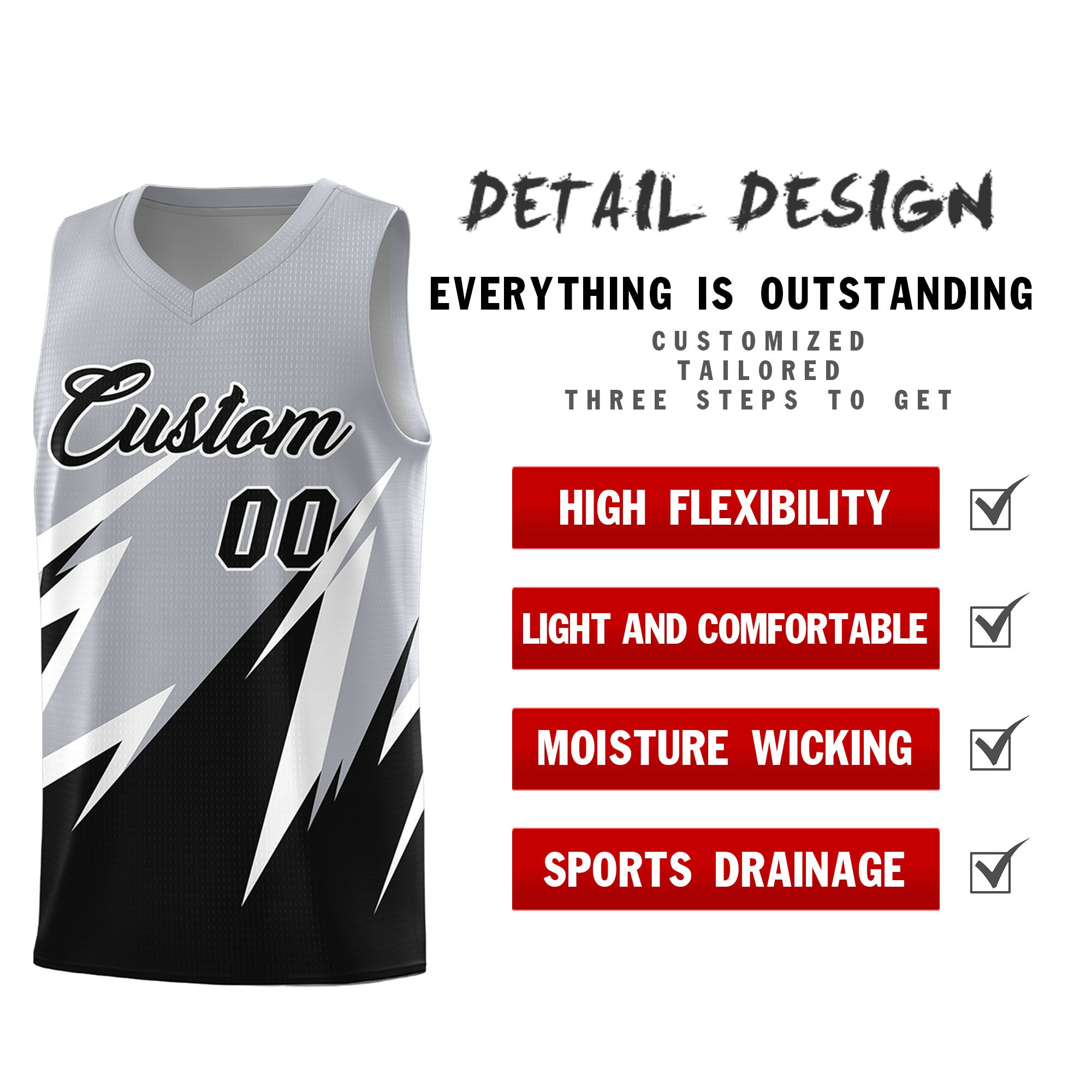 Custom Gray Abstract Mountain Pattern Sports Uniform Basketball Jersey