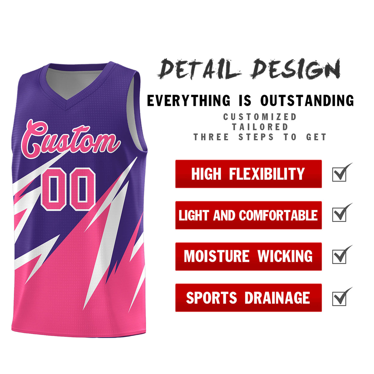 Custom Purple Abstract Mountain Pattern Sports Uniform Basketball Jersey