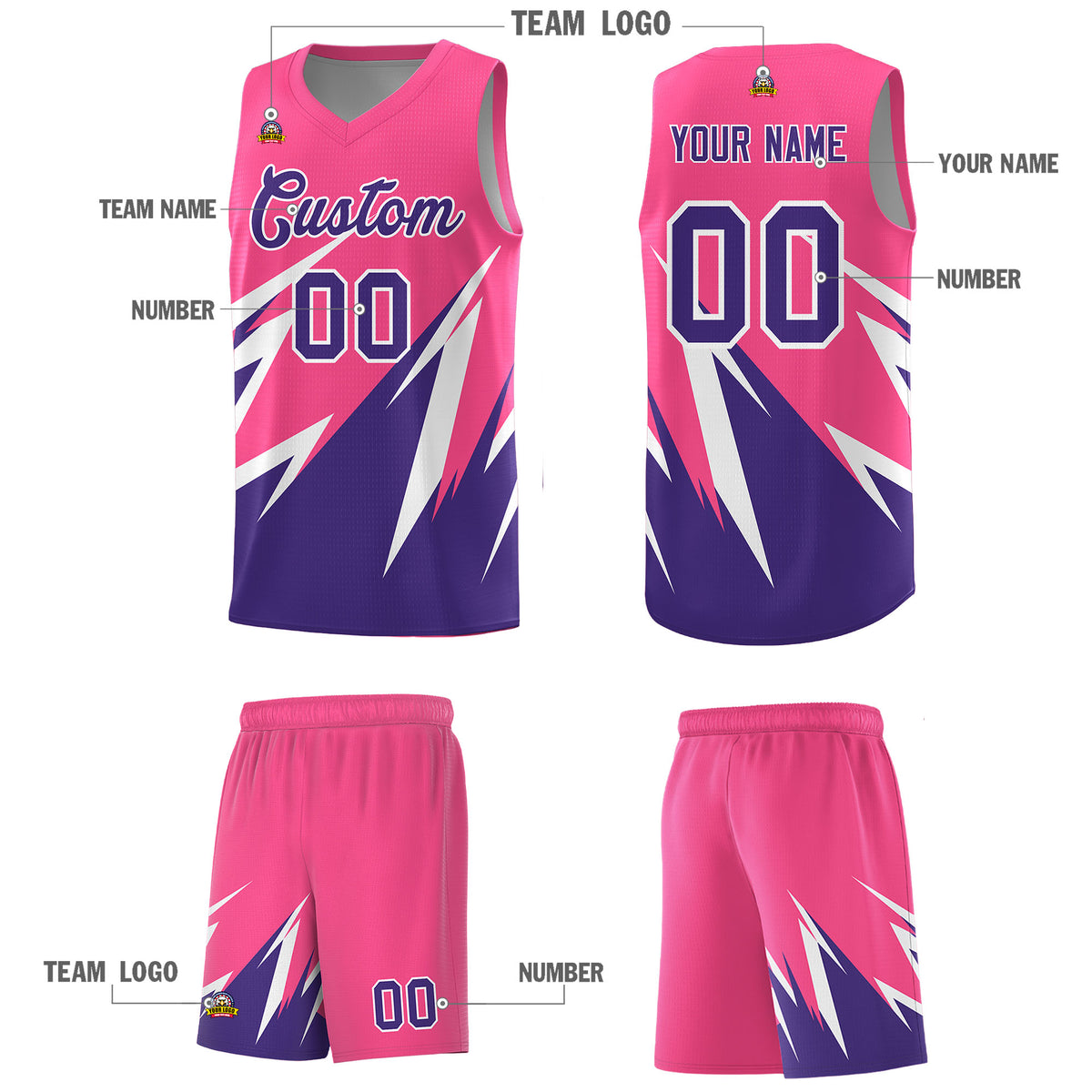 Custom Pink Abstract Mountain Pattern Sports Uniform Basketball Jersey