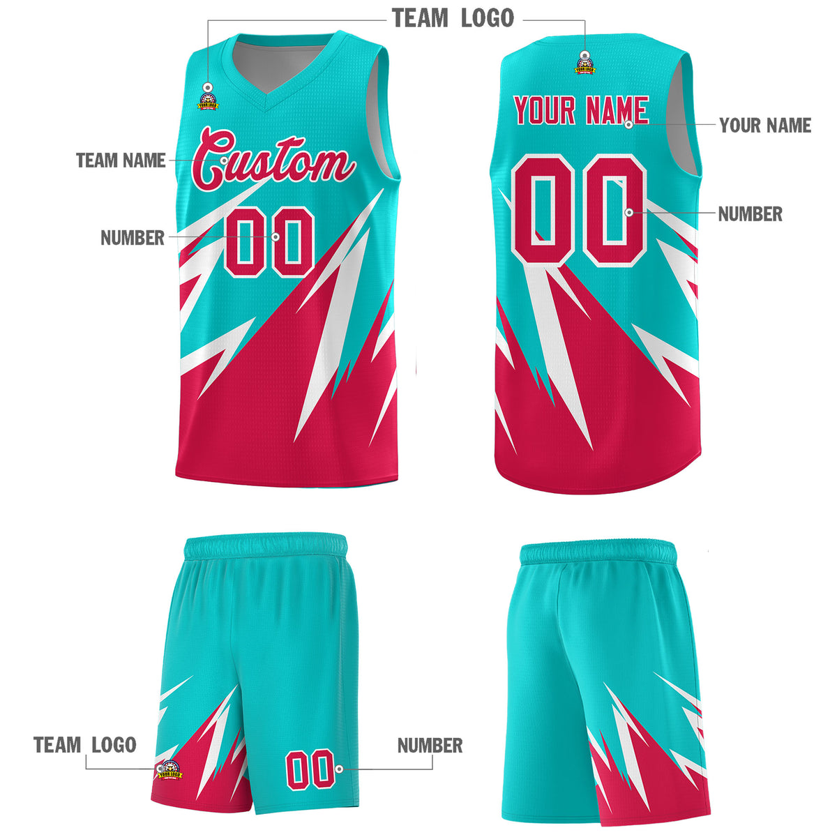 Custom Aqua Abstract Mountain Pattern Sports Uniform Basketball Jersey