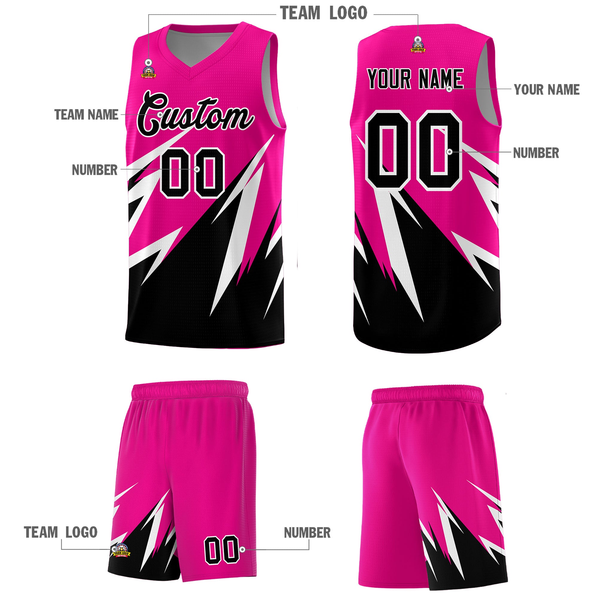 Custom Pink Abstract Mountain Pattern Sports Uniform Basketball Jersey