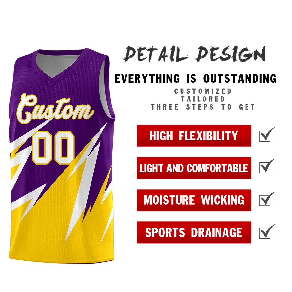 Custom Purple Abstract Mountain Pattern Sports Uniform Basketball Jersey