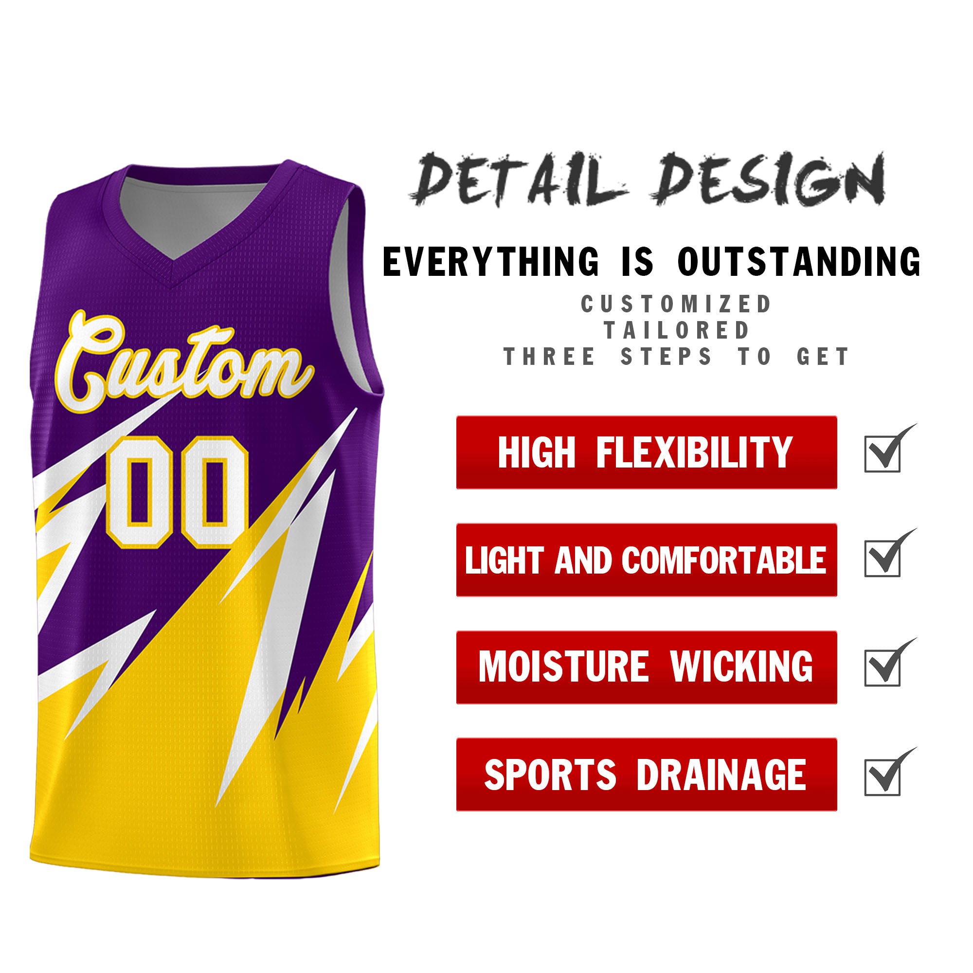 Custom Purple Abstract Mountain Pattern Sports Uniform Basketball Jersey