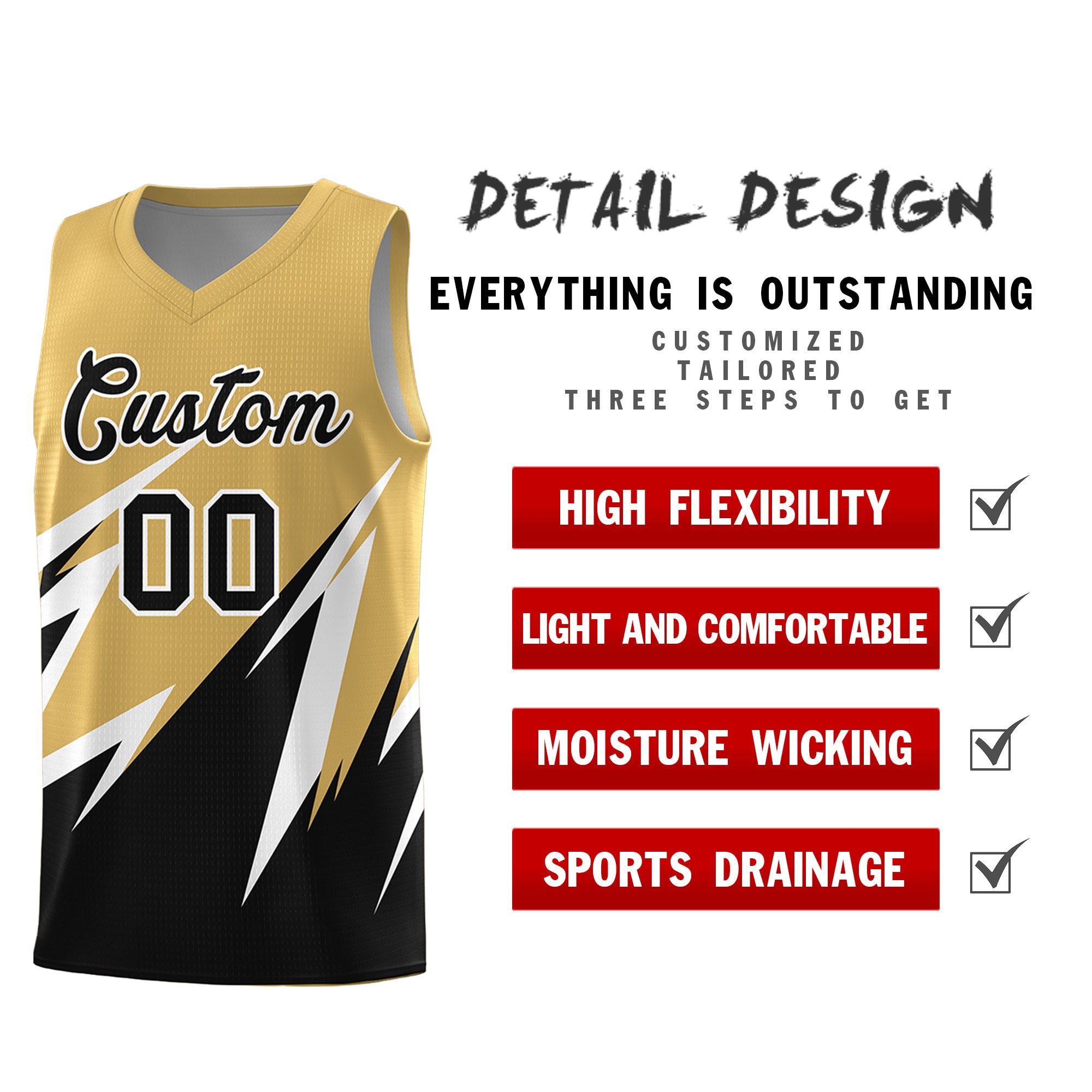 Custom Old Gold Abstract Mountain Pattern Sports Uniform Basketball Jersey