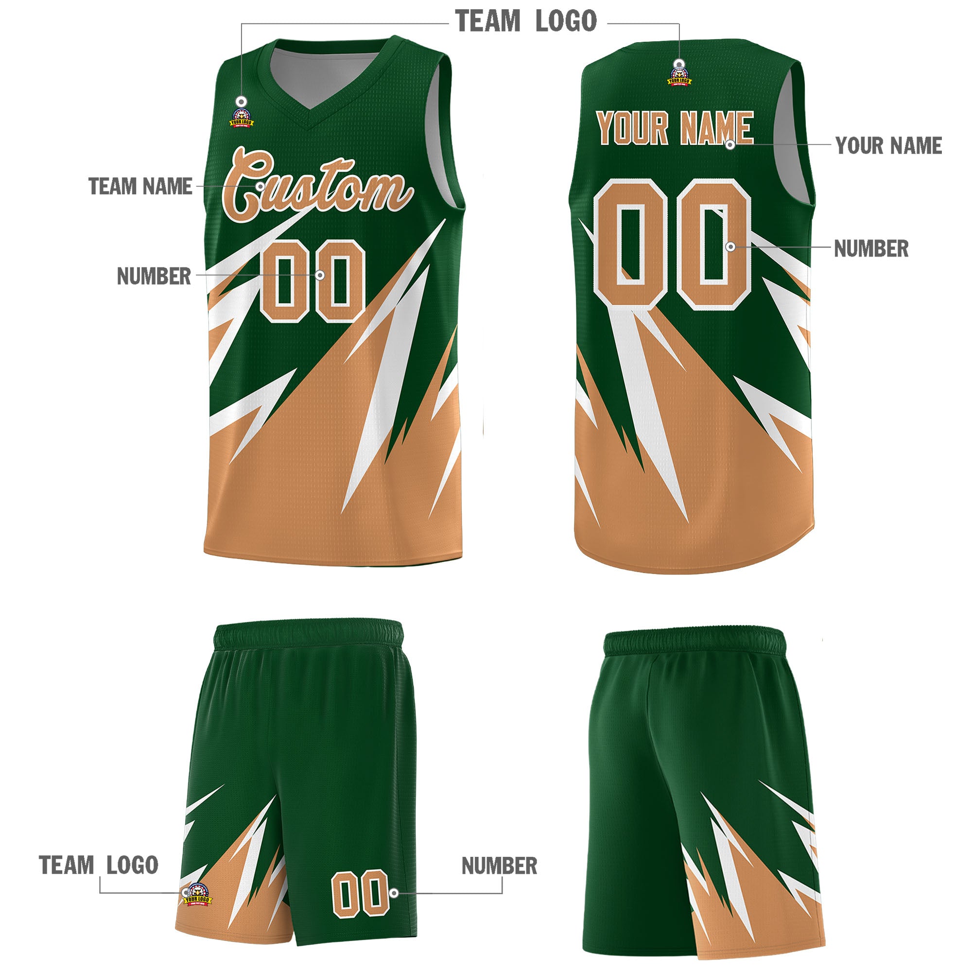 Custom Green Abstract Mountain Pattern Sports Uniform Basketball Jersey