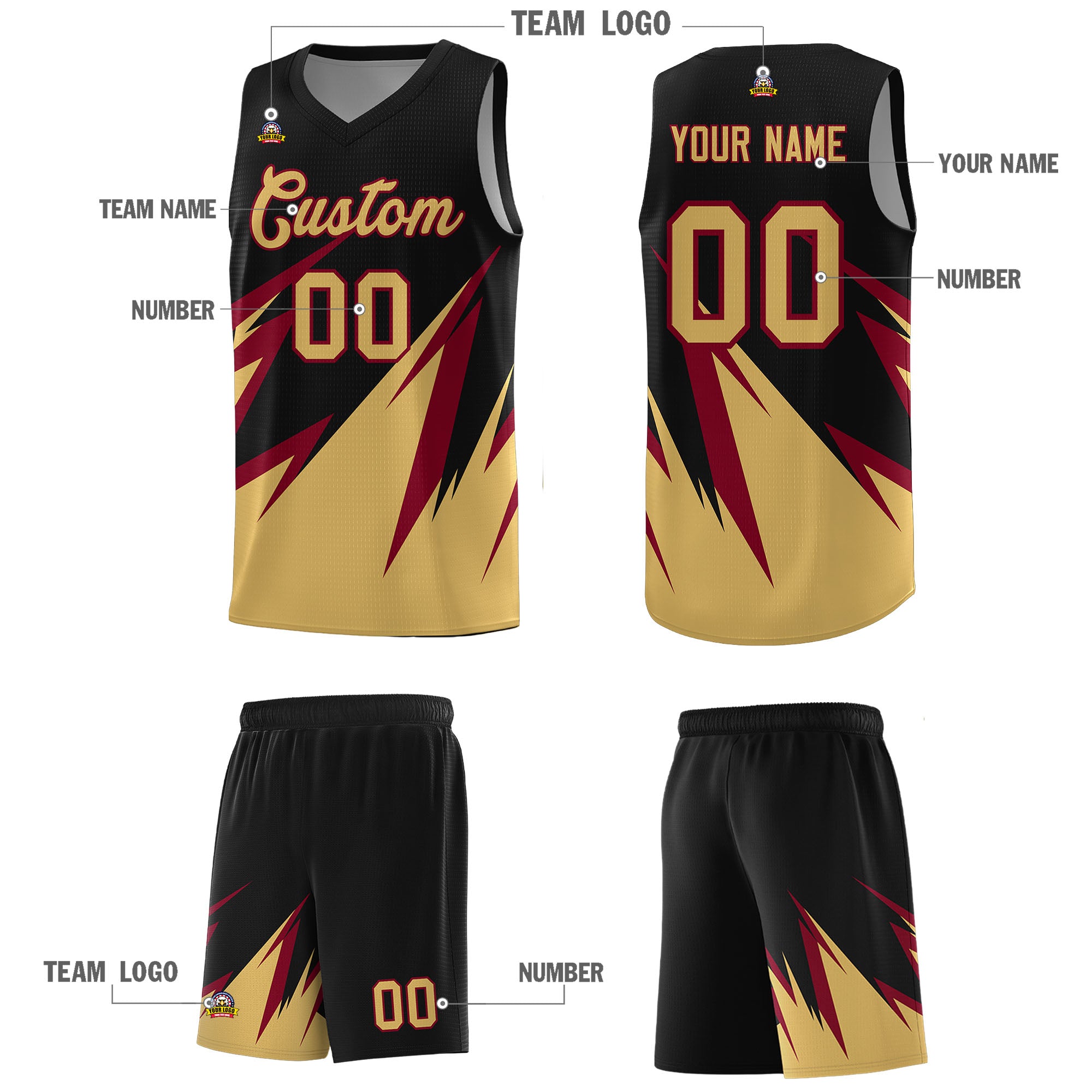 Custom Black Abstract Mountain Pattern Sports Uniform Basketball Jersey