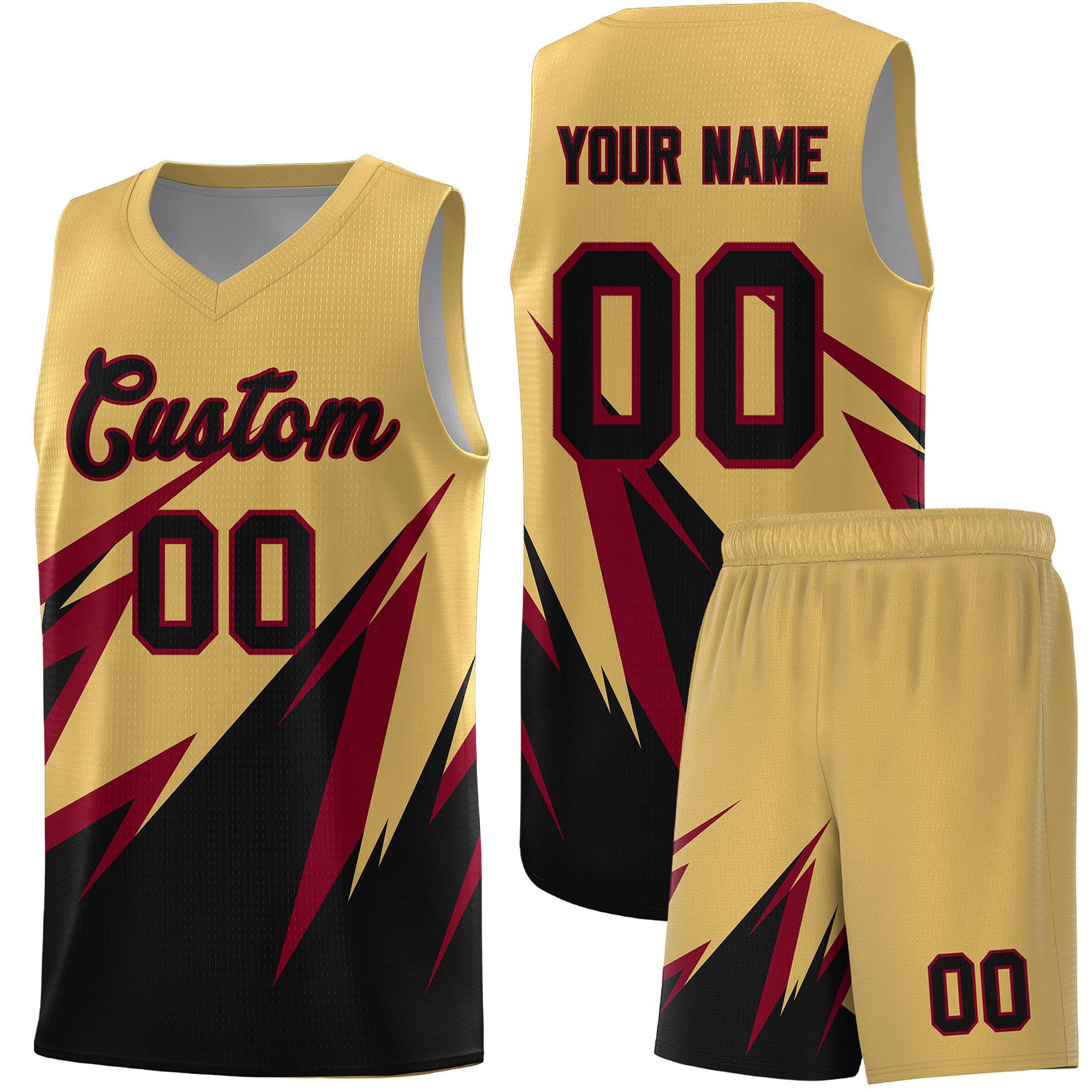 Custom Old Gold Abstract Mountain Pattern Sports Uniform Basketball Jersey