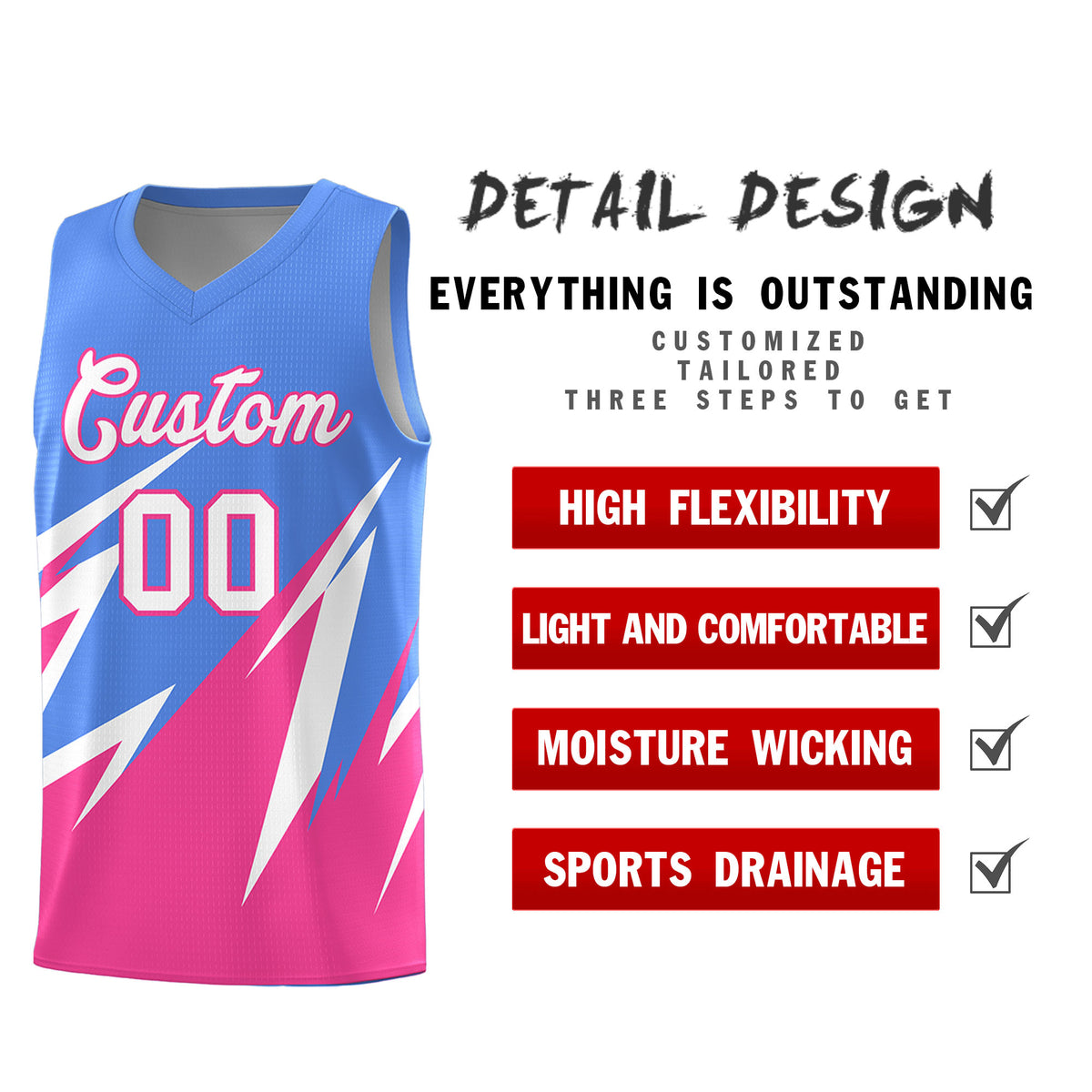 Custom Light Blue Abstract Mountain Pattern Sports Uniform Basketball Jersey