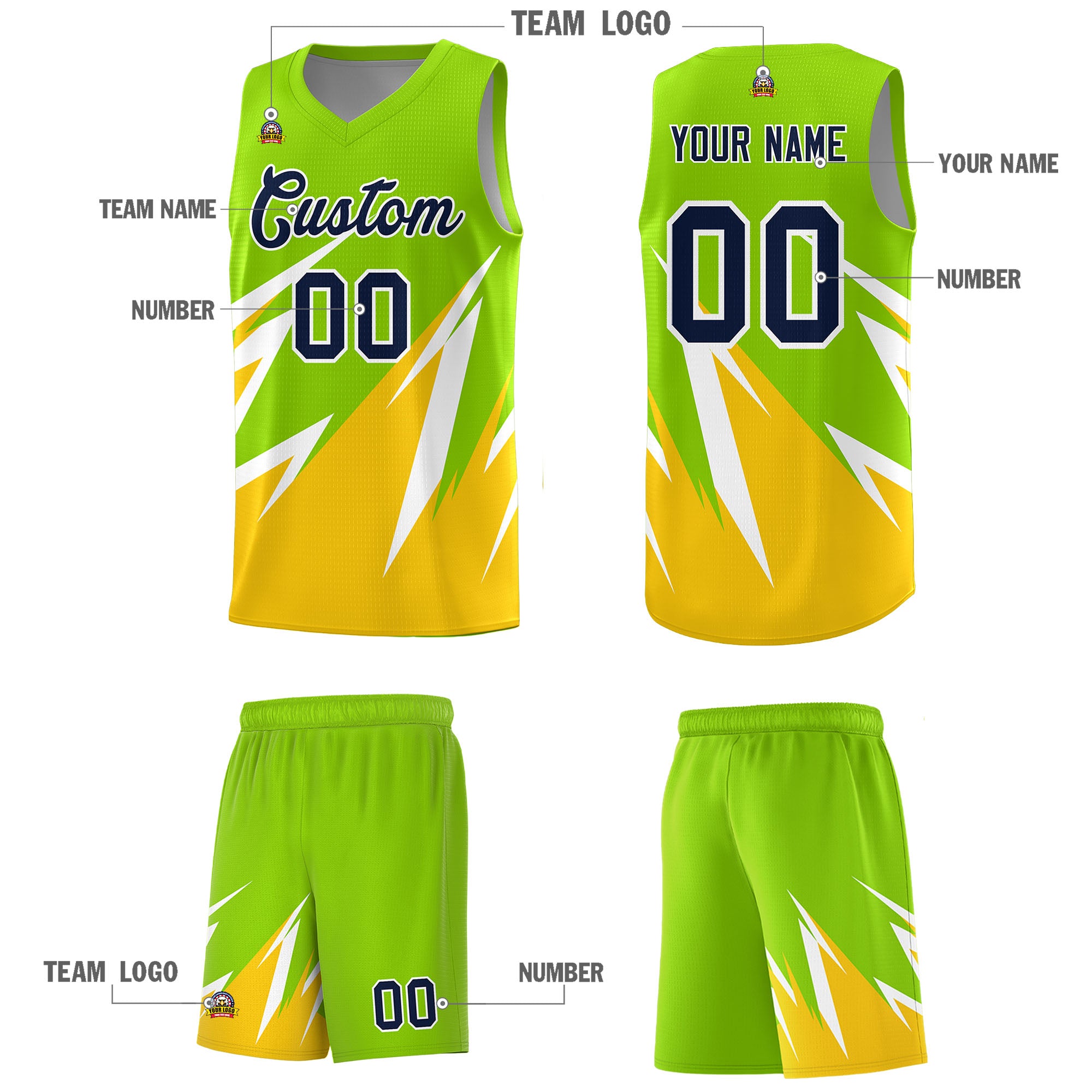 Custom Neon Green Abstract Mountain Pattern Sports Uniform Basketball Jersey