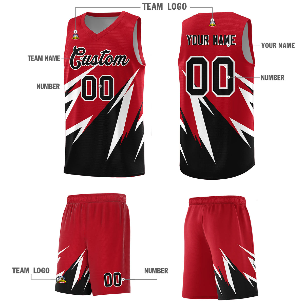 Custom Red Abstract Mountain Pattern Sports Uniform Basketball Jersey