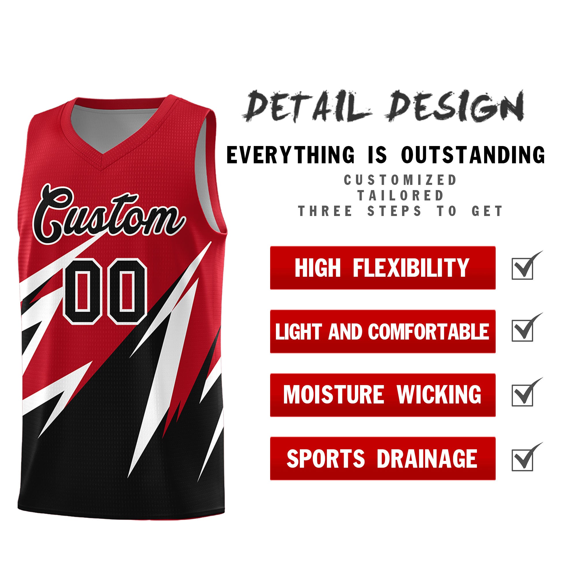 Custom Red Abstract Mountain Pattern Sports Uniform Basketball Jersey