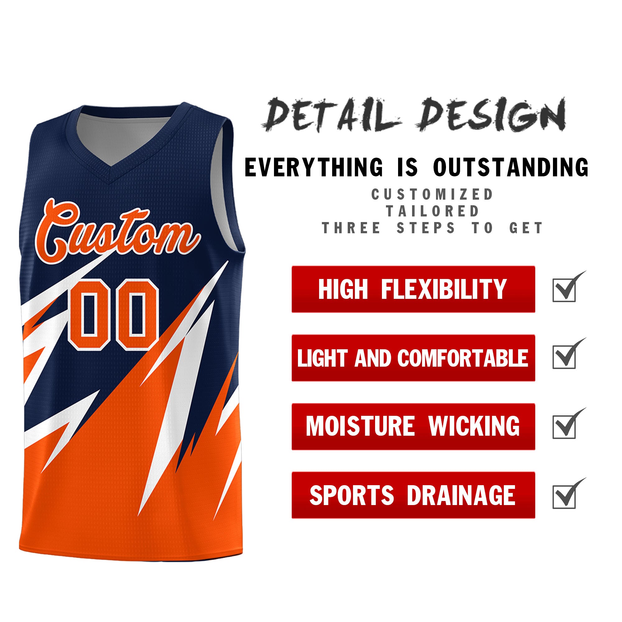 Custom Navy Abstract Mountain Pattern Sports Uniform Basketball Jersey