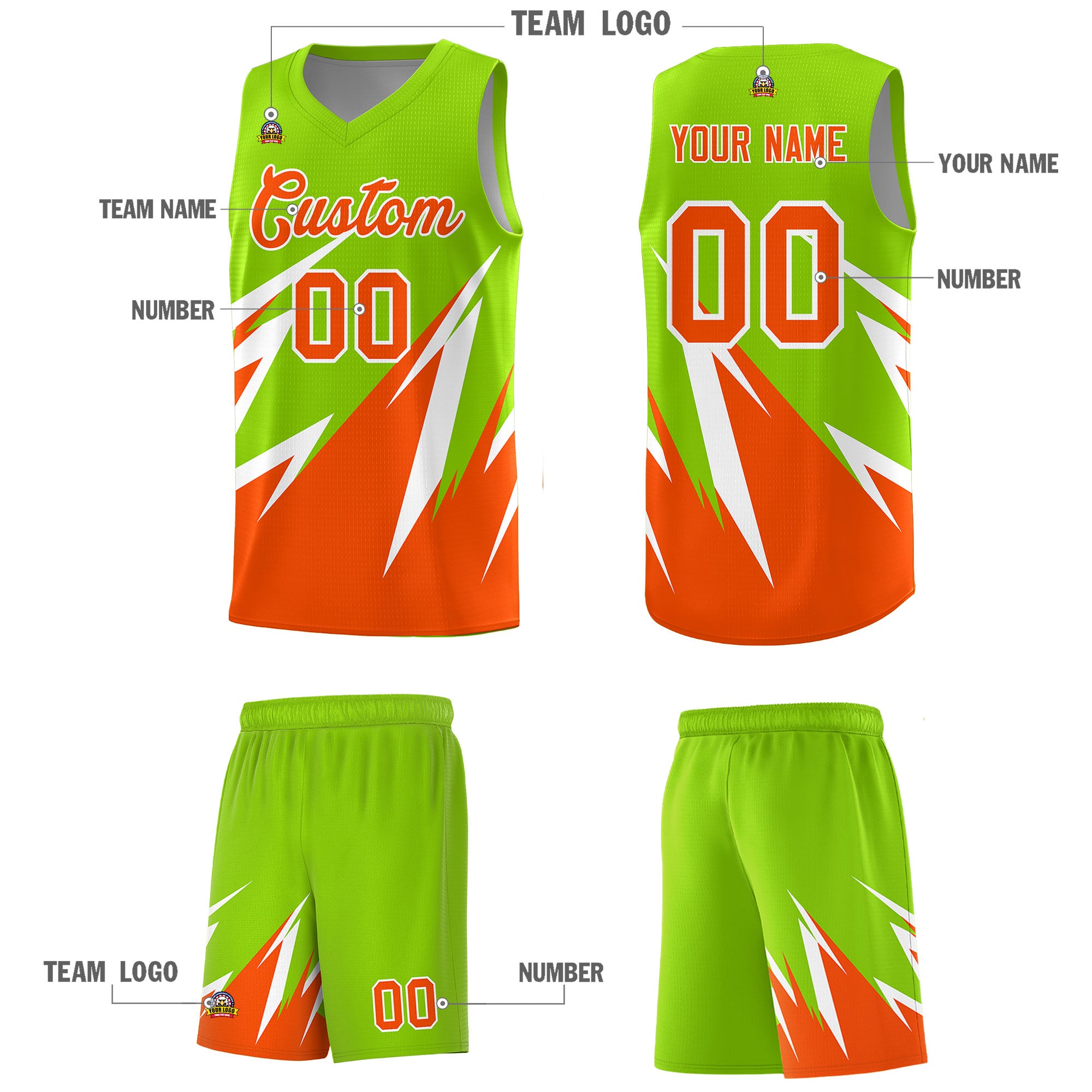 Custom Neon Green Abstract Mountain Pattern Sports Uniform Basketball Jersey