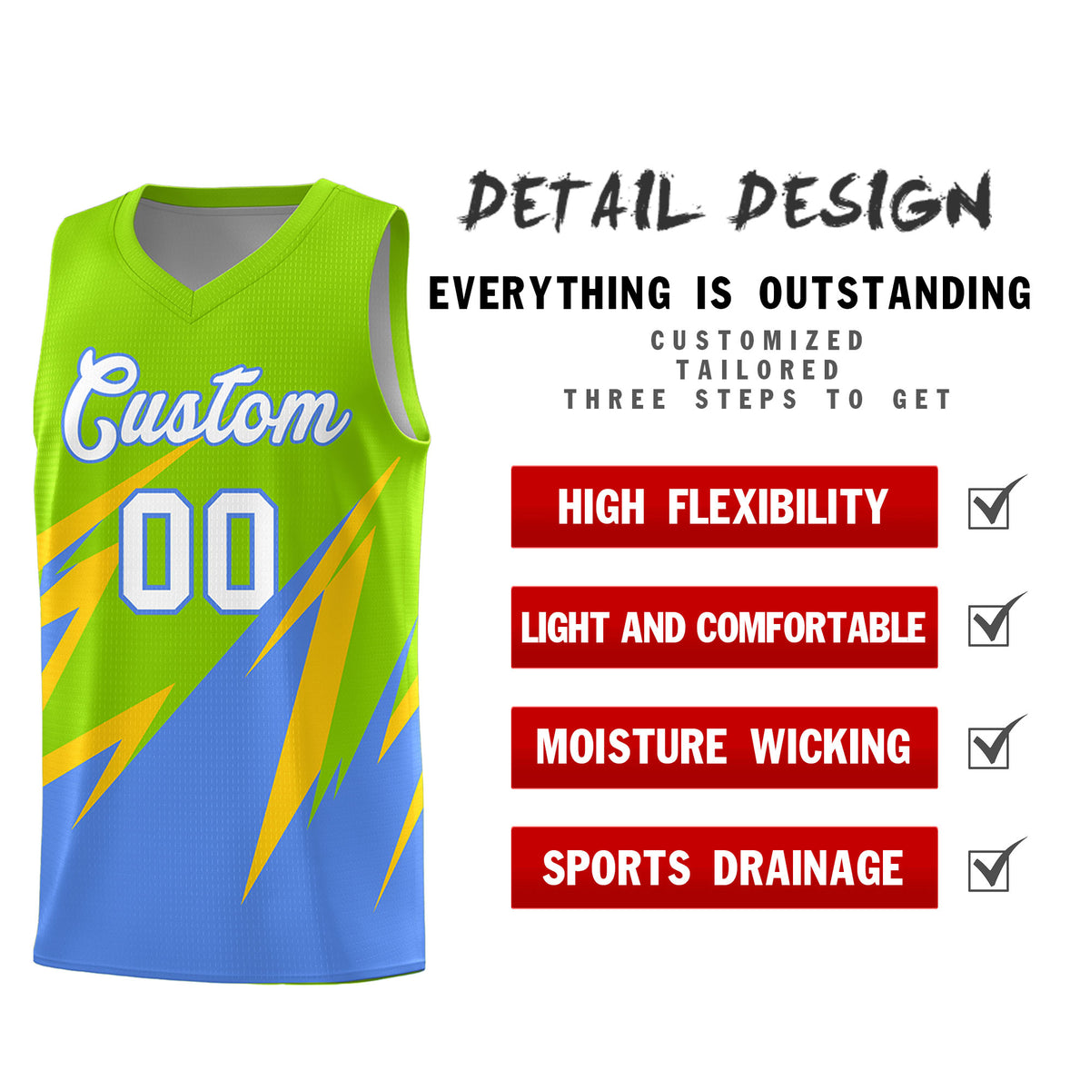 Custom Neon Green Abstract Mountain Pattern Sports Uniform Basketball Jersey