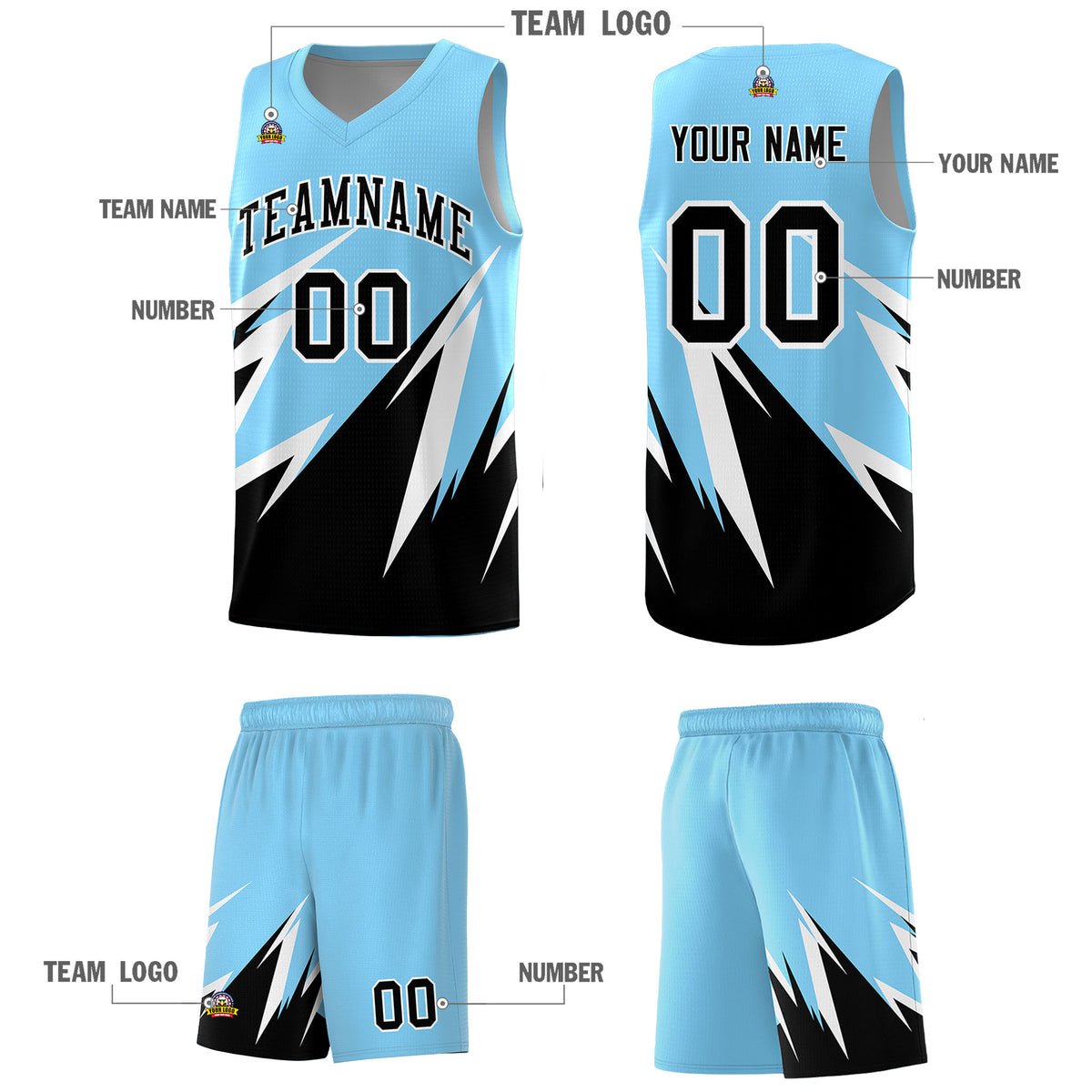 Custom Light Blue Abstract Mountain Pattern Sports Uniform Basketball Jersey