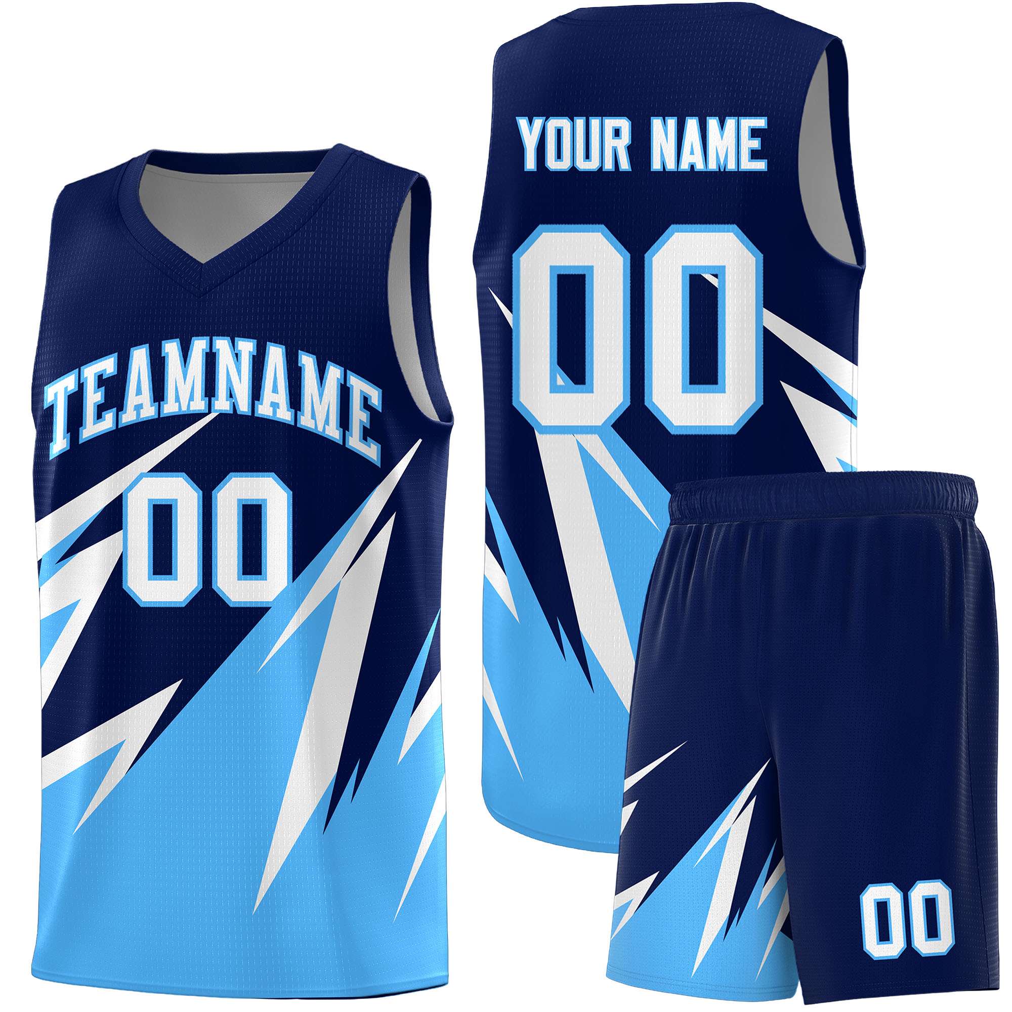 Custom Navy Abstract Mountain Pattern Sports Uniform Basketball Jersey