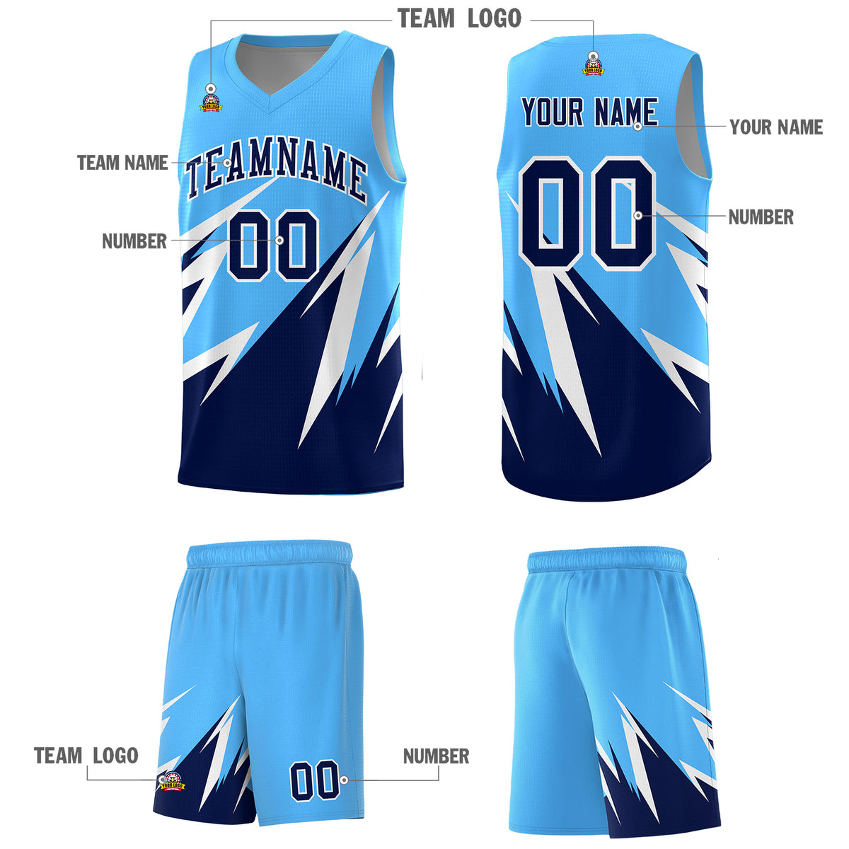 Custom Powder Blue Abstract Mountain Pattern Sports Uniform Basketball Jersey