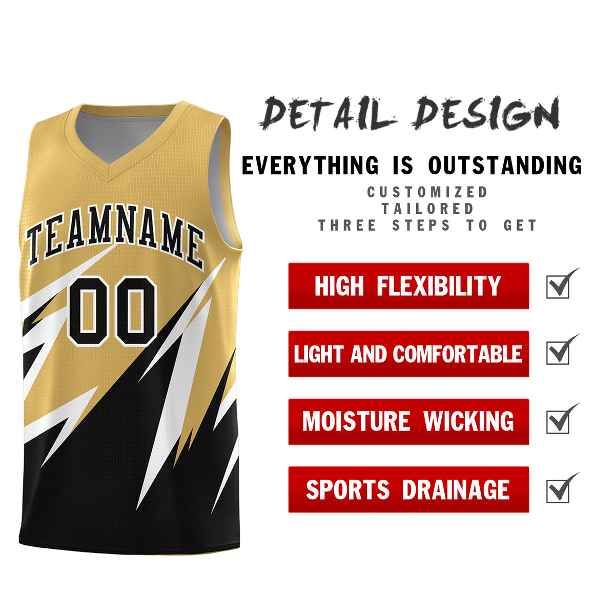 Custom Old Gold Abstract Mountain Pattern Sports Uniform Basketball Jersey