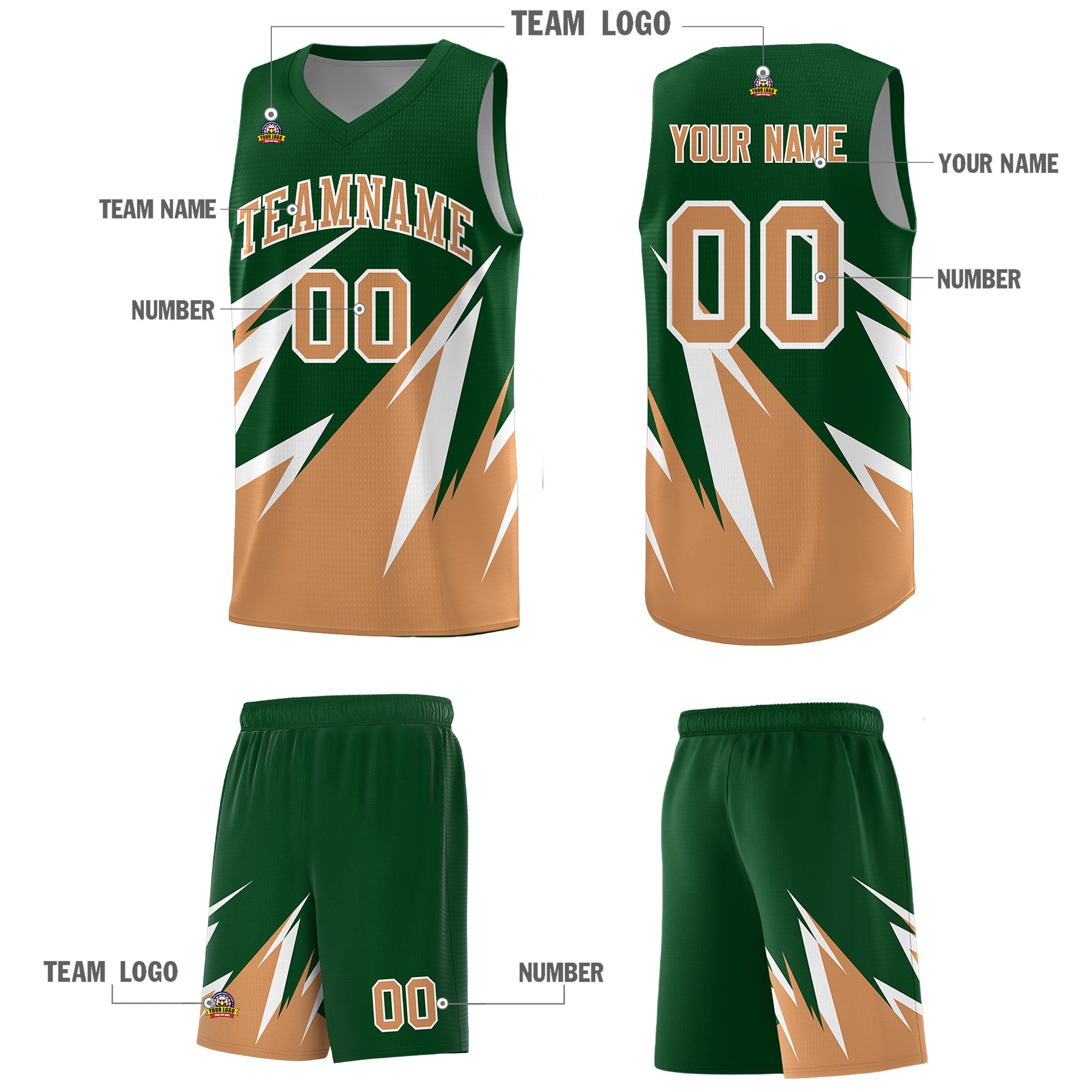 Custom Green Abstract Mountain Pattern Sports Uniform Basketball Jersey