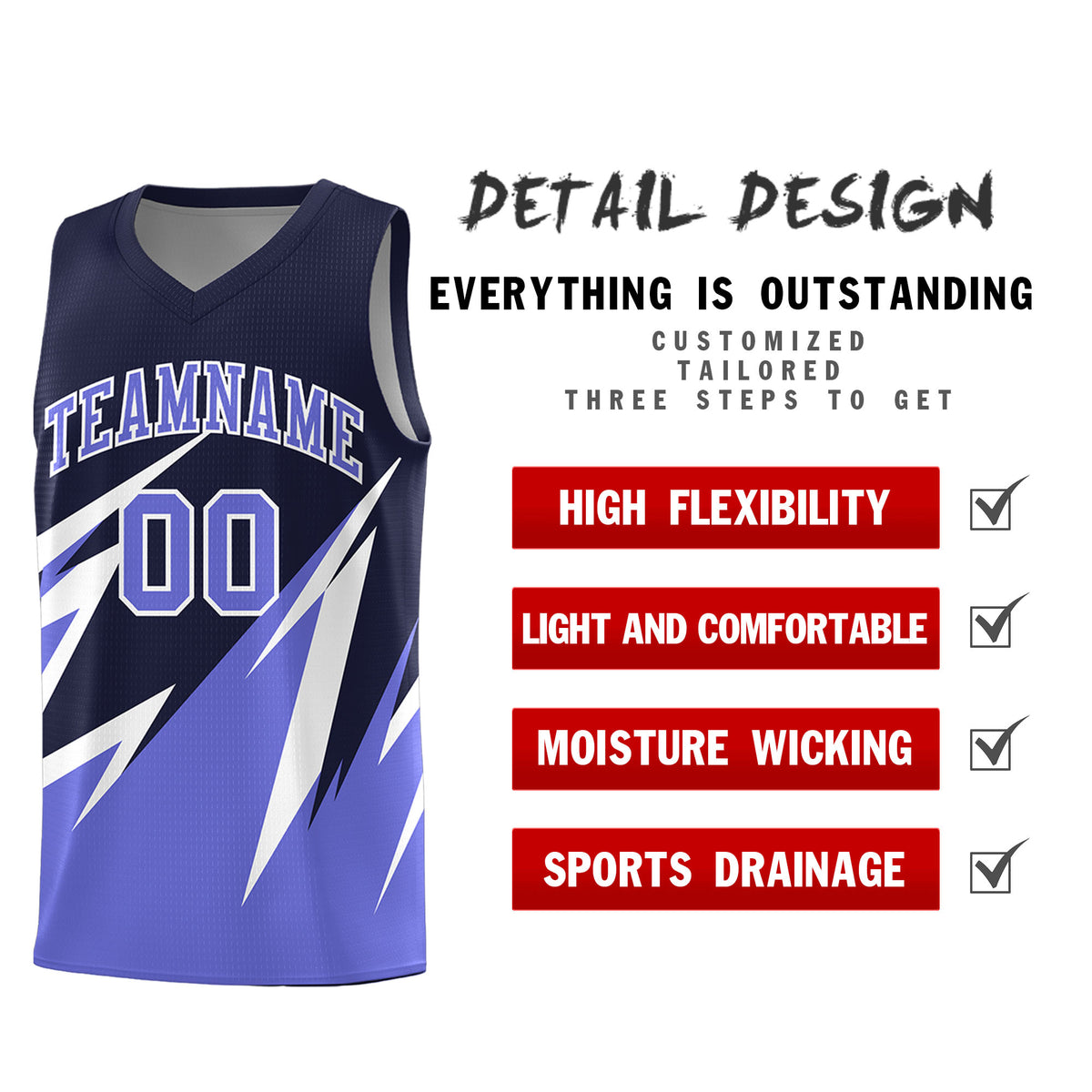 Custom Navy Abstract Mountain Pattern Sports Uniform Basketball Jersey