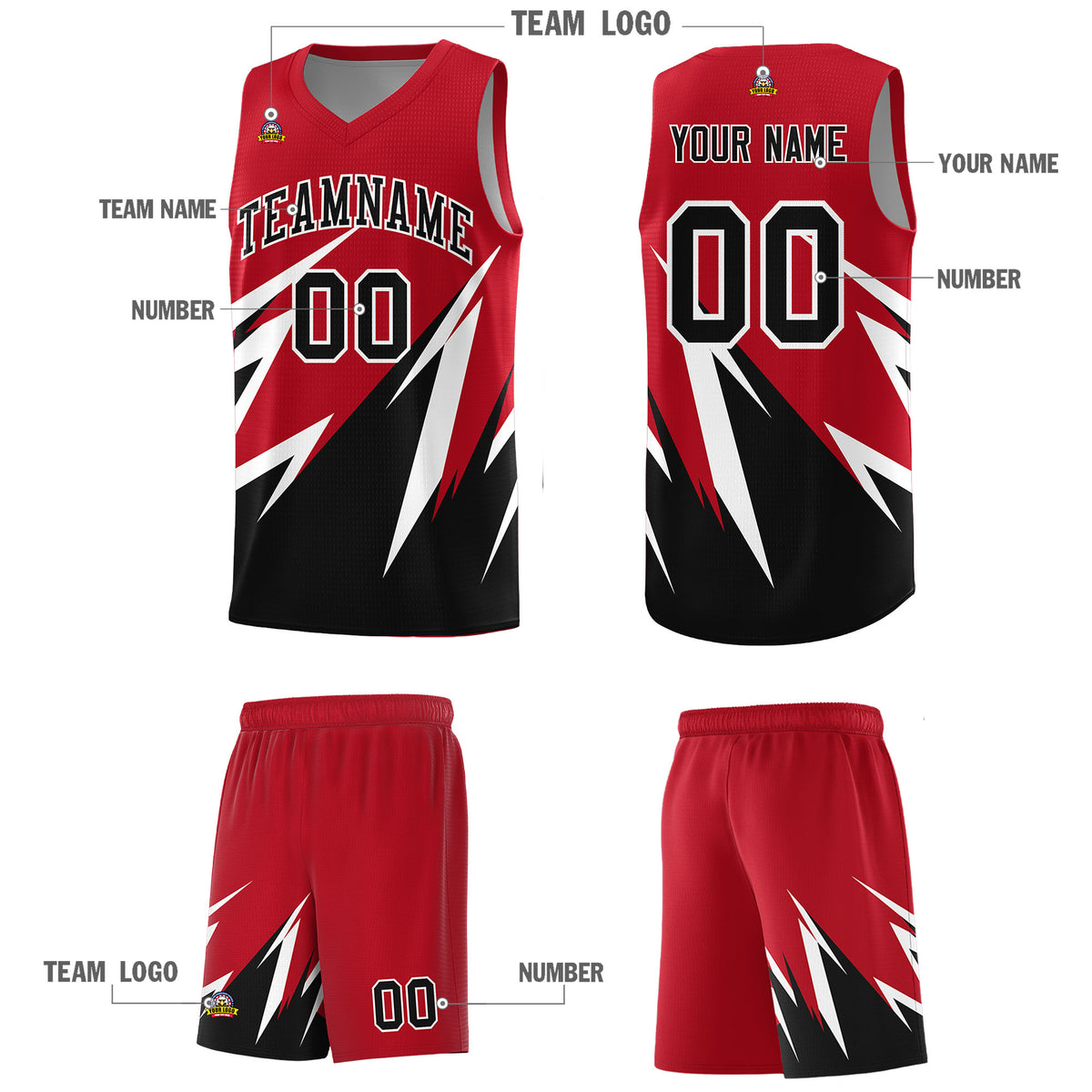 Custom Red Abstract Mountain Pattern Sports Uniform Basketball Jersey