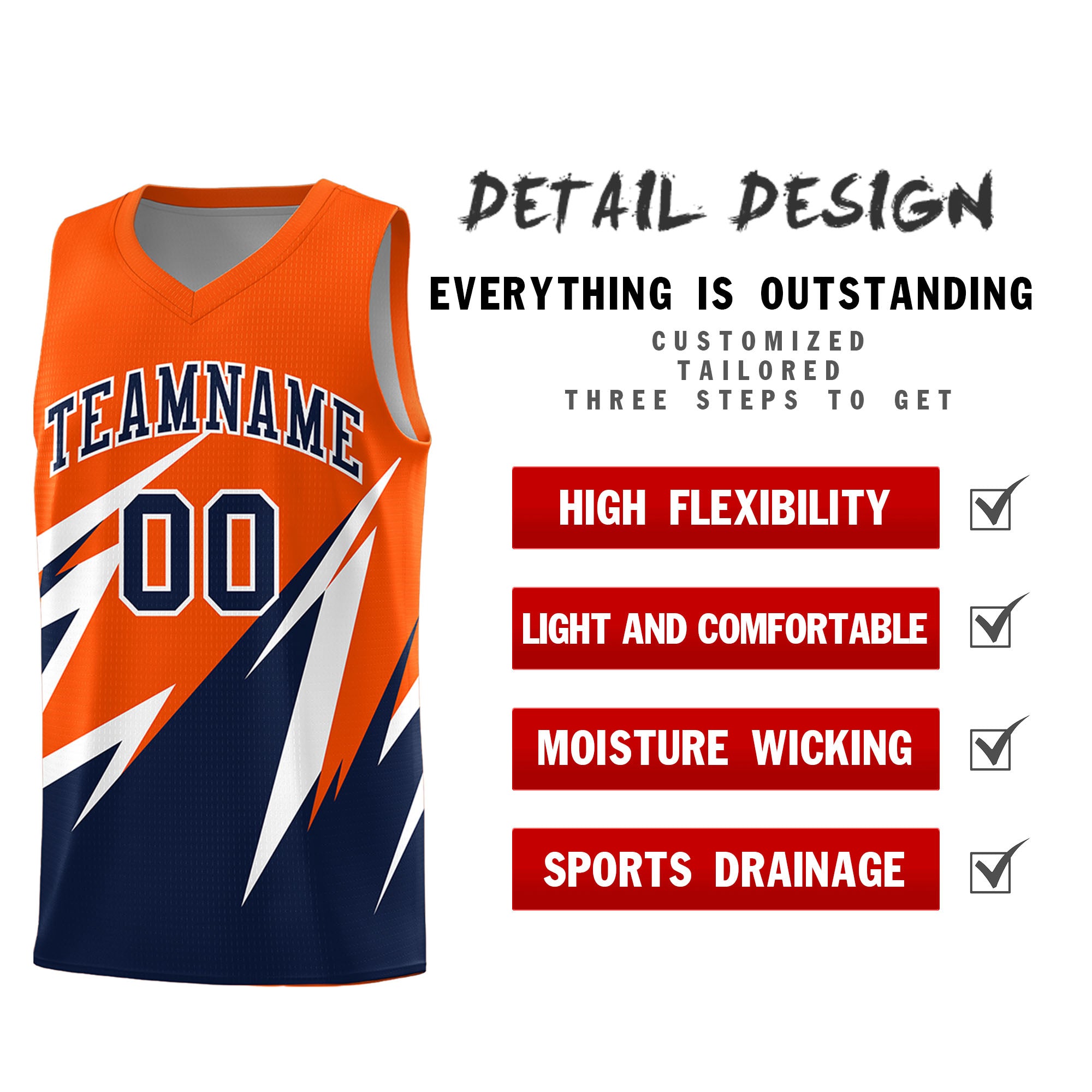 Custom Orange Abstract Mountain Pattern Sports Uniform Basketball Jersey
