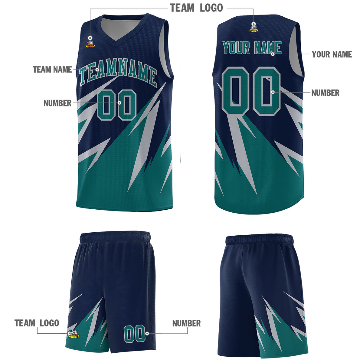 Custom Navy Abstract Mountain Pattern Sports Uniform Basketball Jersey