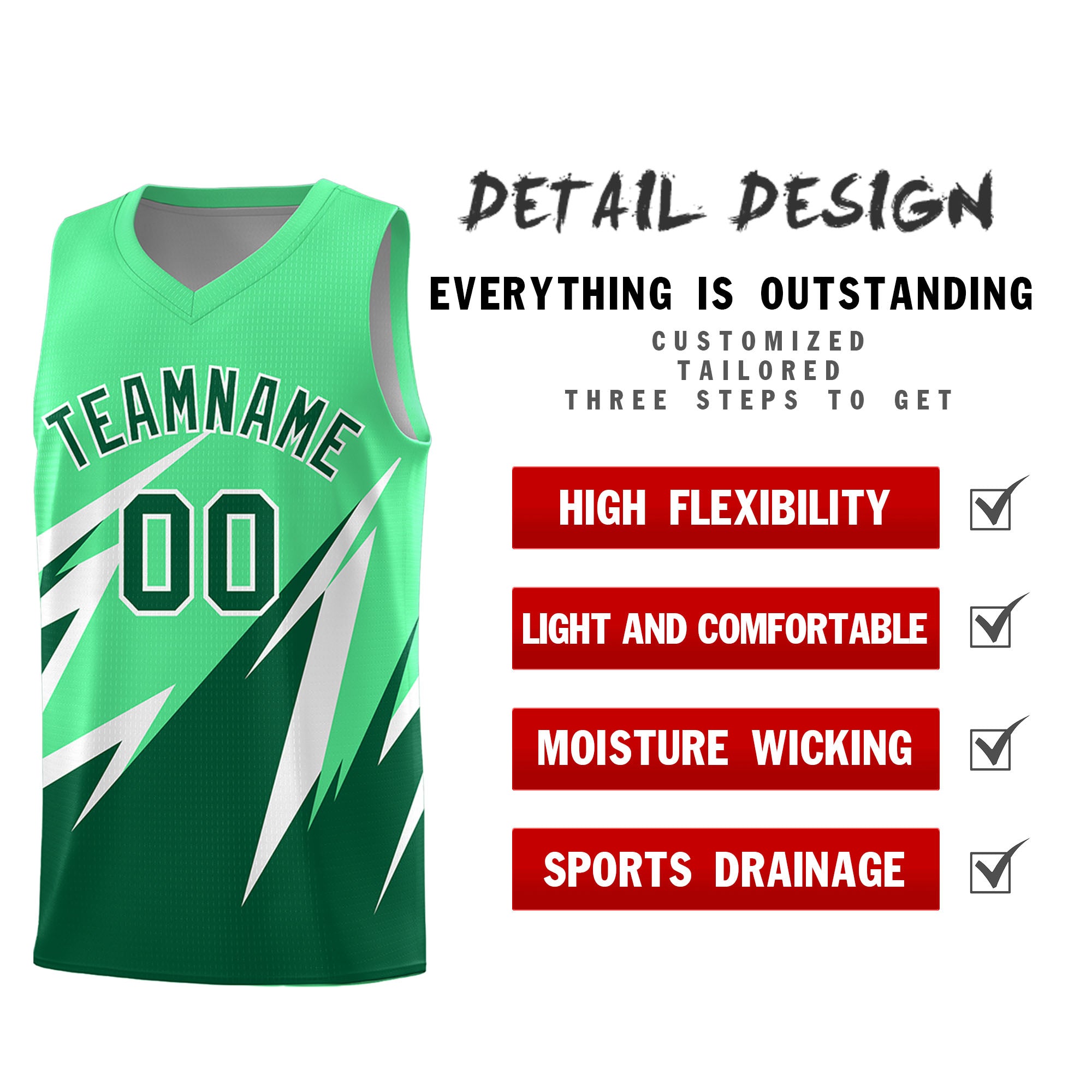 Custom Green Abstract Mountain Pattern Sports Uniform Basketball Jersey