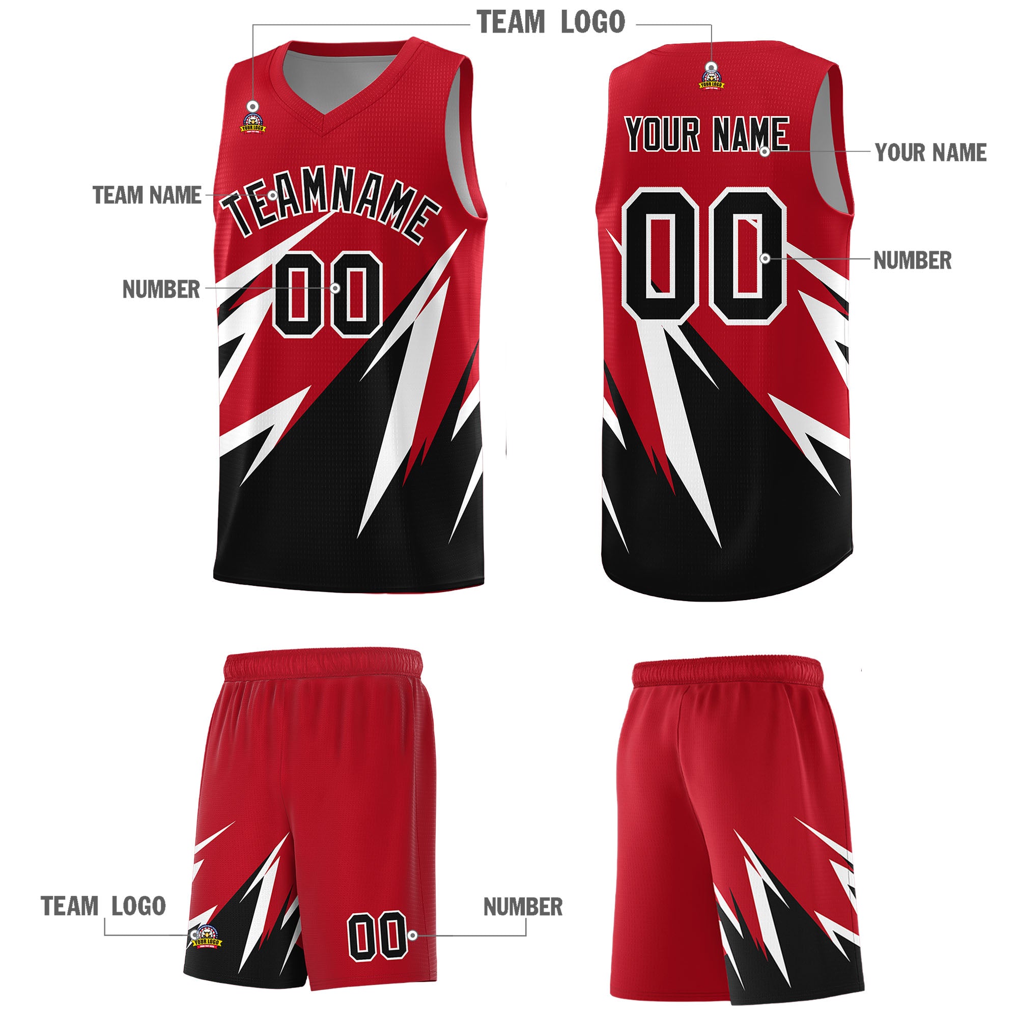 Custom Red Abstract Mountain Pattern Sports Uniform Basketball Jersey
