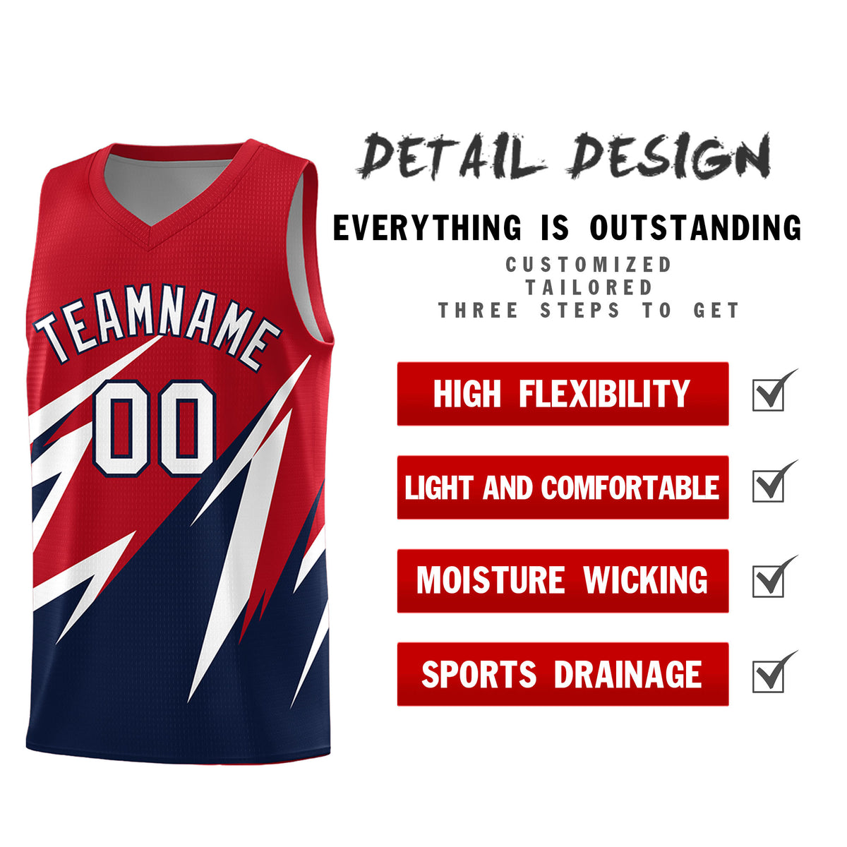 Custom Red Abstract Mountain Pattern Sports Uniform Basketball Jersey