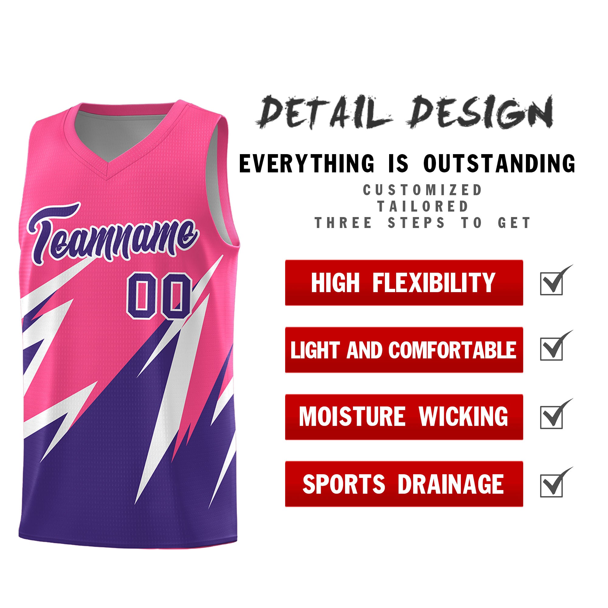Custom Pink Abstract Mountain Pattern Sports Uniform Basketball Jersey