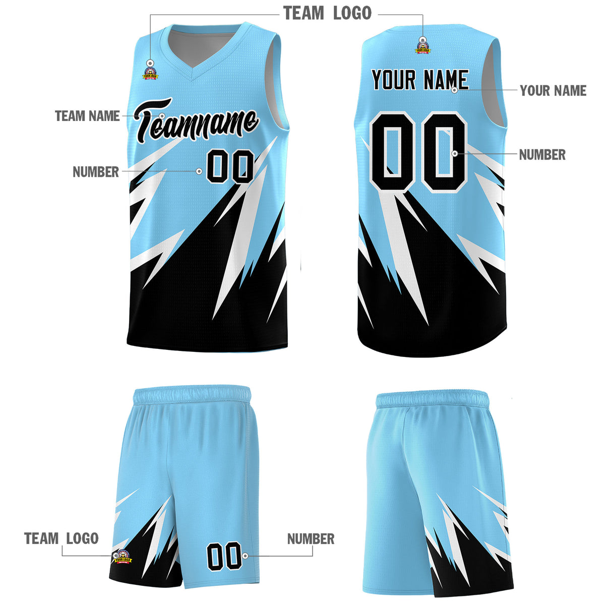 Custom Light Blue Abstract Mountain Pattern Sports Uniform Basketball Jersey