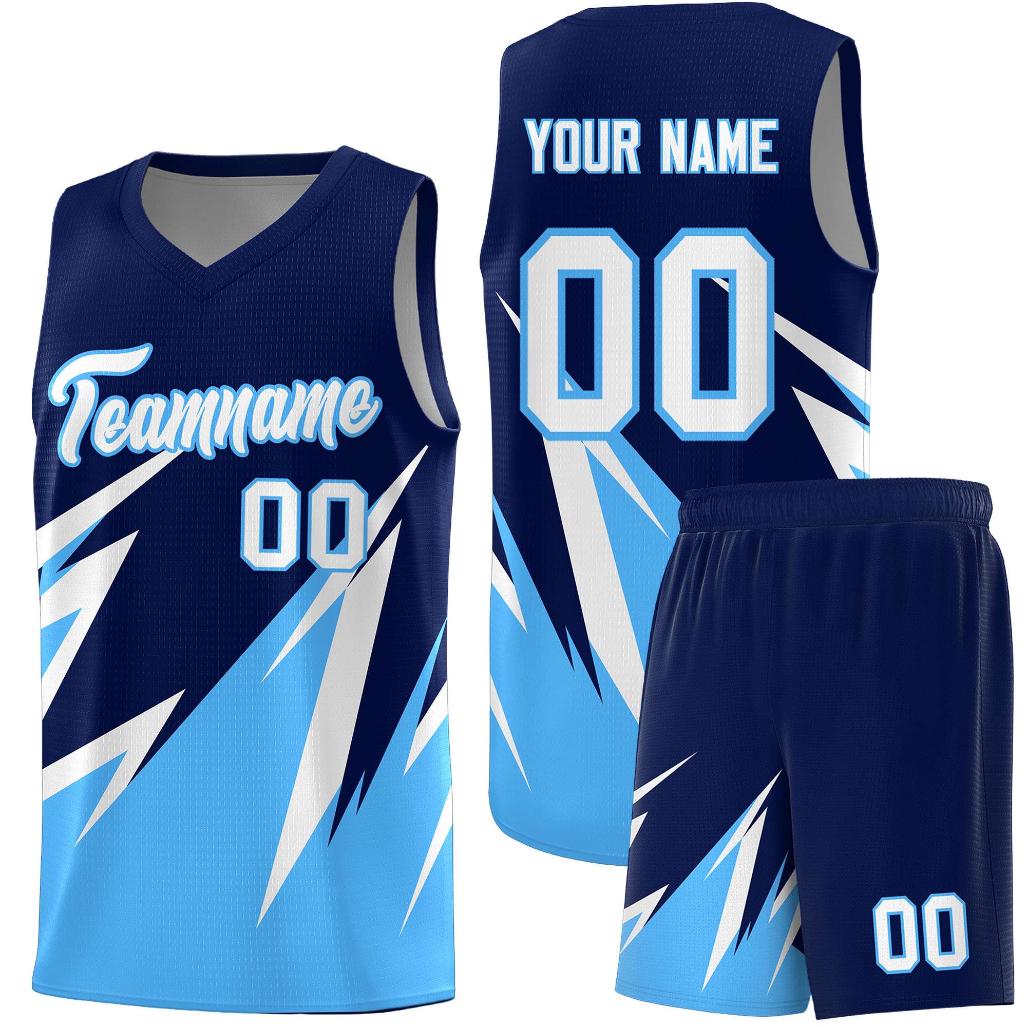 Custom Navy Abstract Mountain Pattern Sports Uniform Basketball Jersey