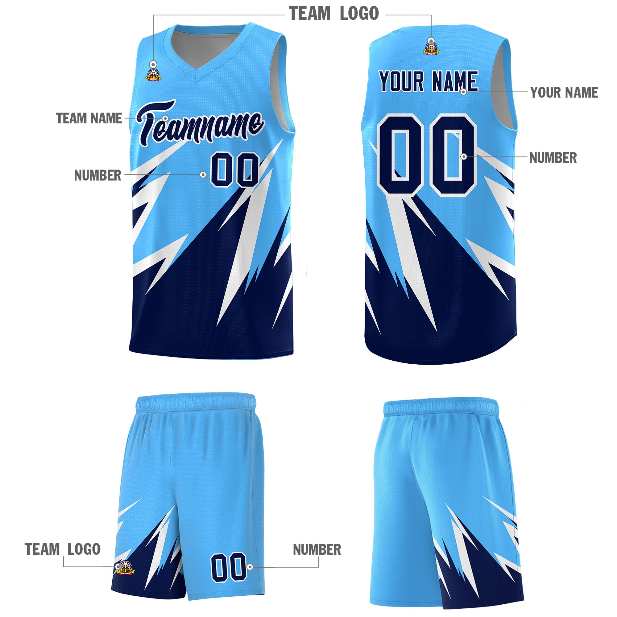 Custom Powder Blue Abstract Mountain Pattern Sports Uniform Basketball Jersey