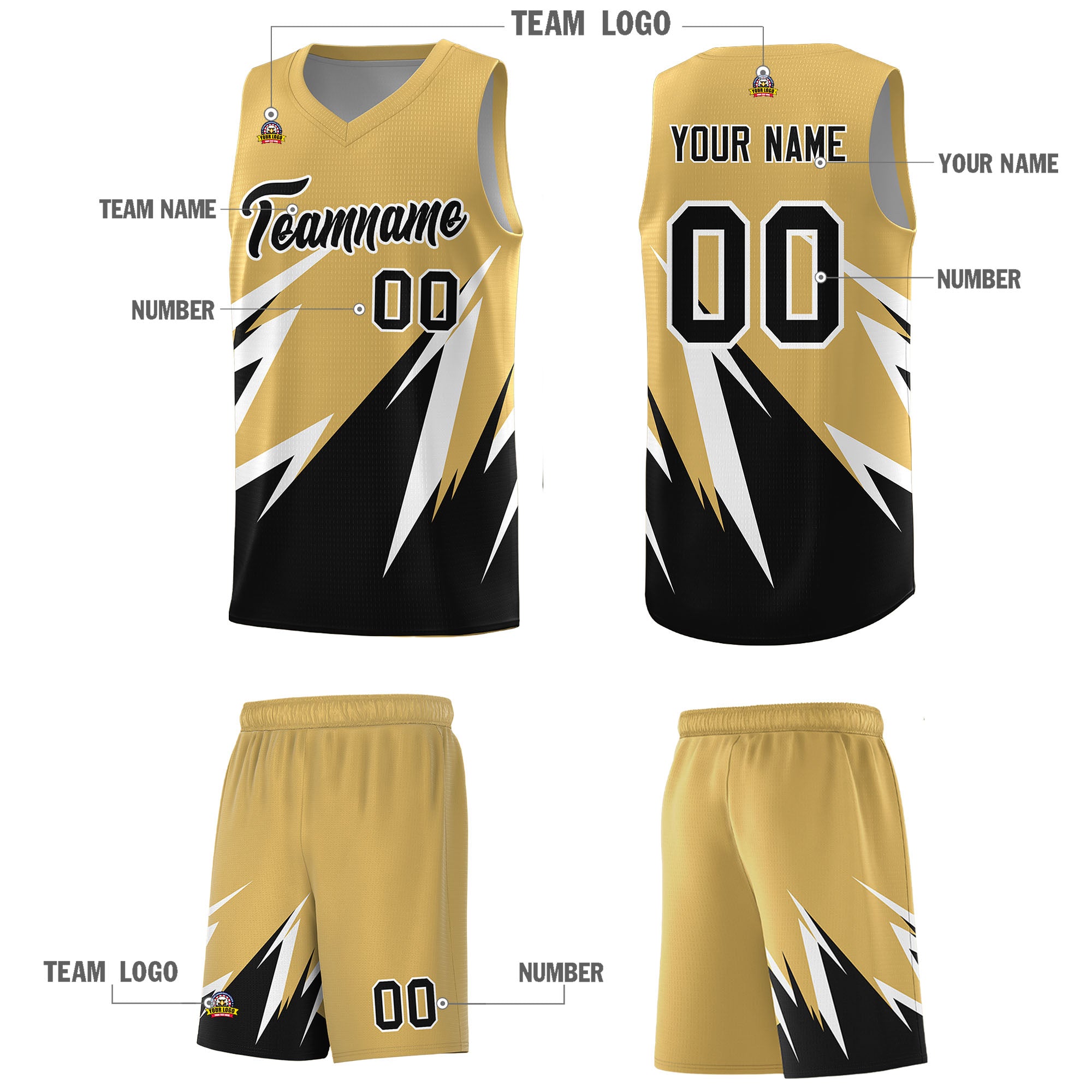 Custom Old Gold Abstract Mountain Pattern Sports Uniform Basketball Jersey