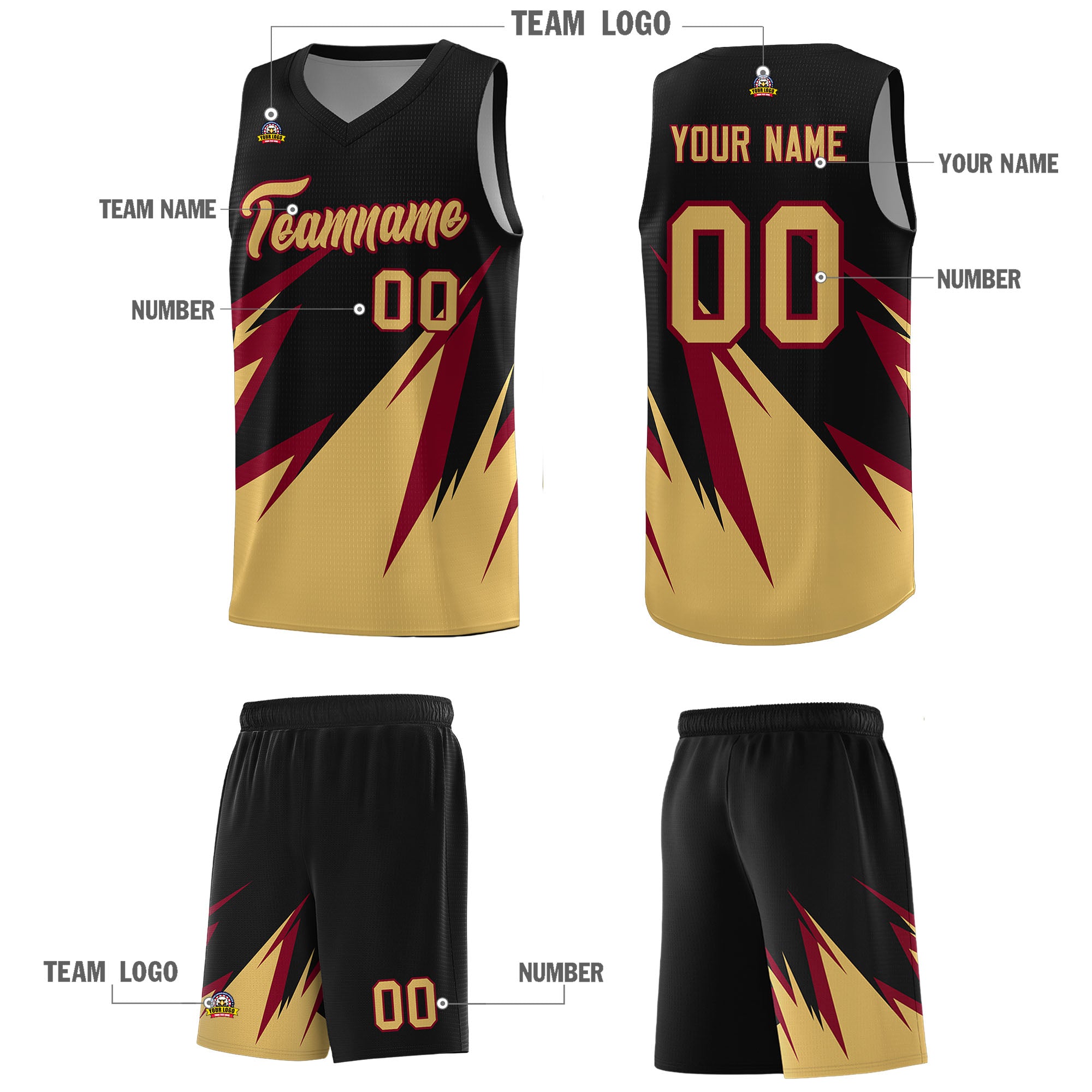 Custom Black Abstract Mountain Pattern Sports Uniform Basketball Jersey