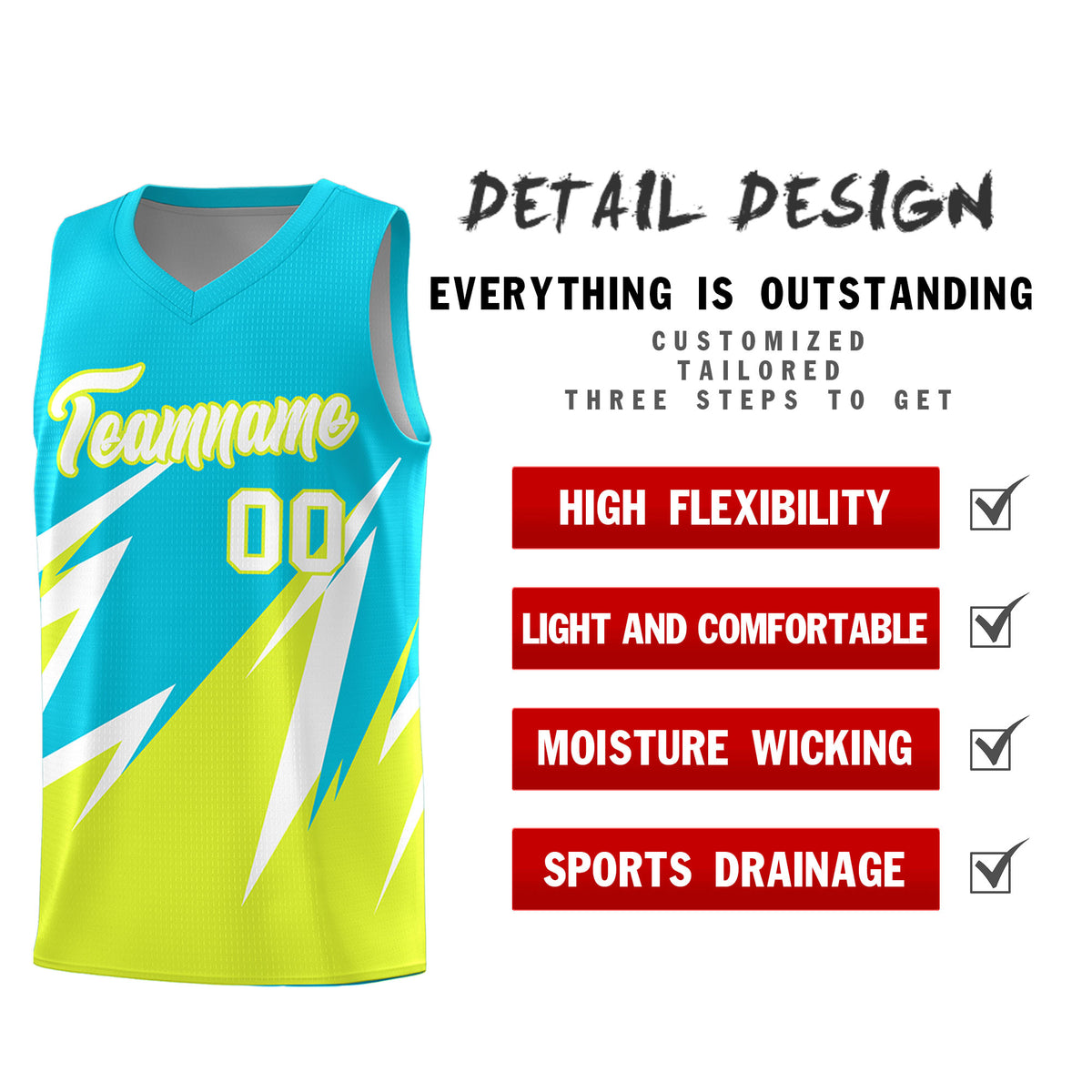 Custom Sky Blue Abstract Mountain Pattern Sports Uniform Basketball Jersey