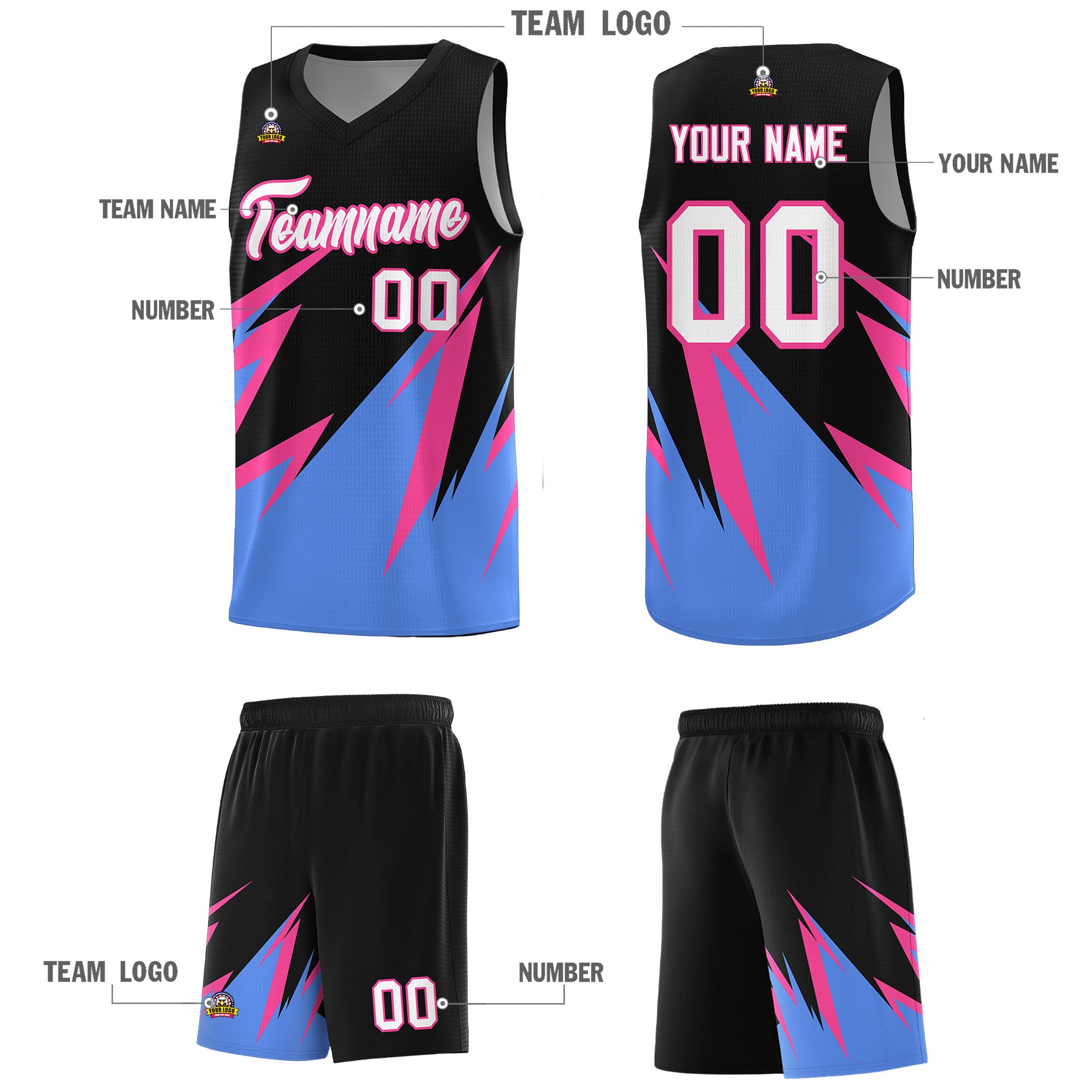Custom Black Abstract Mountain Pattern Sports Uniform Basketball Jersey